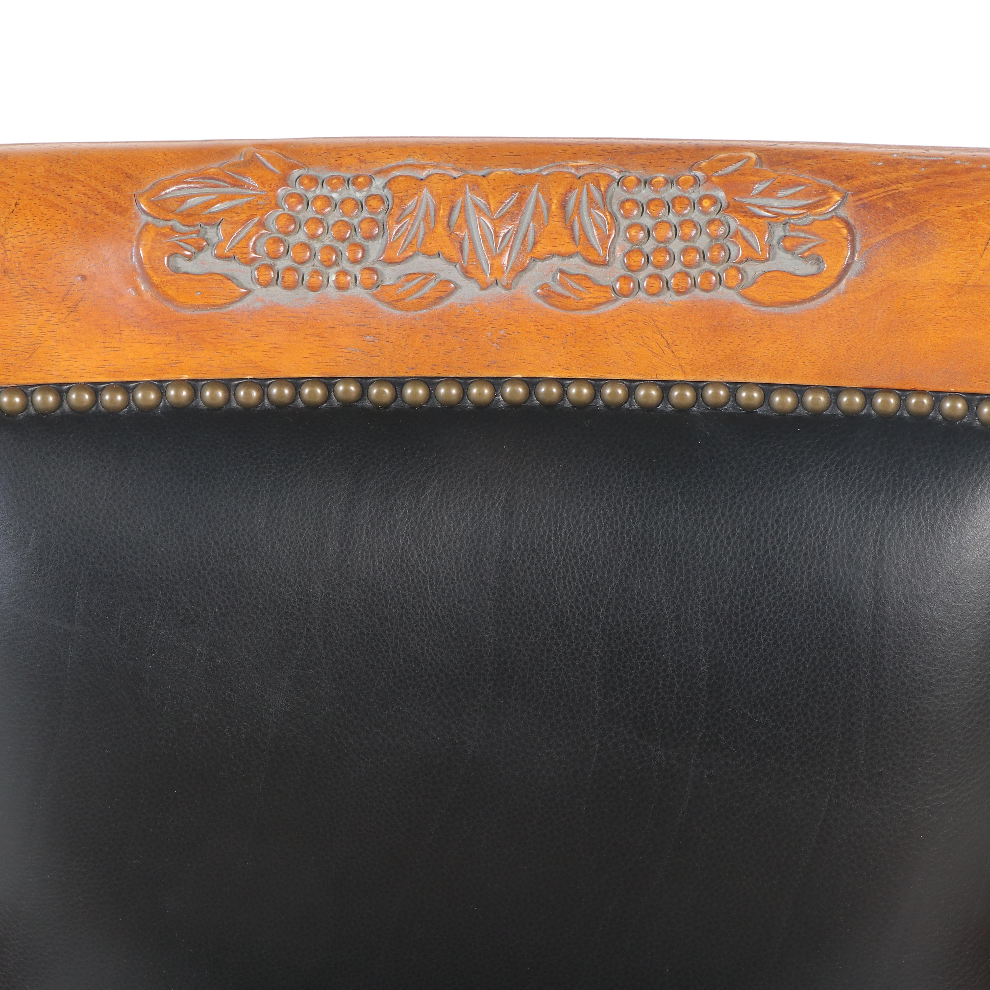 Contemporary Hardwood and Faux-Leather Adjustable-Height Swivel-Tilt Desk Chair