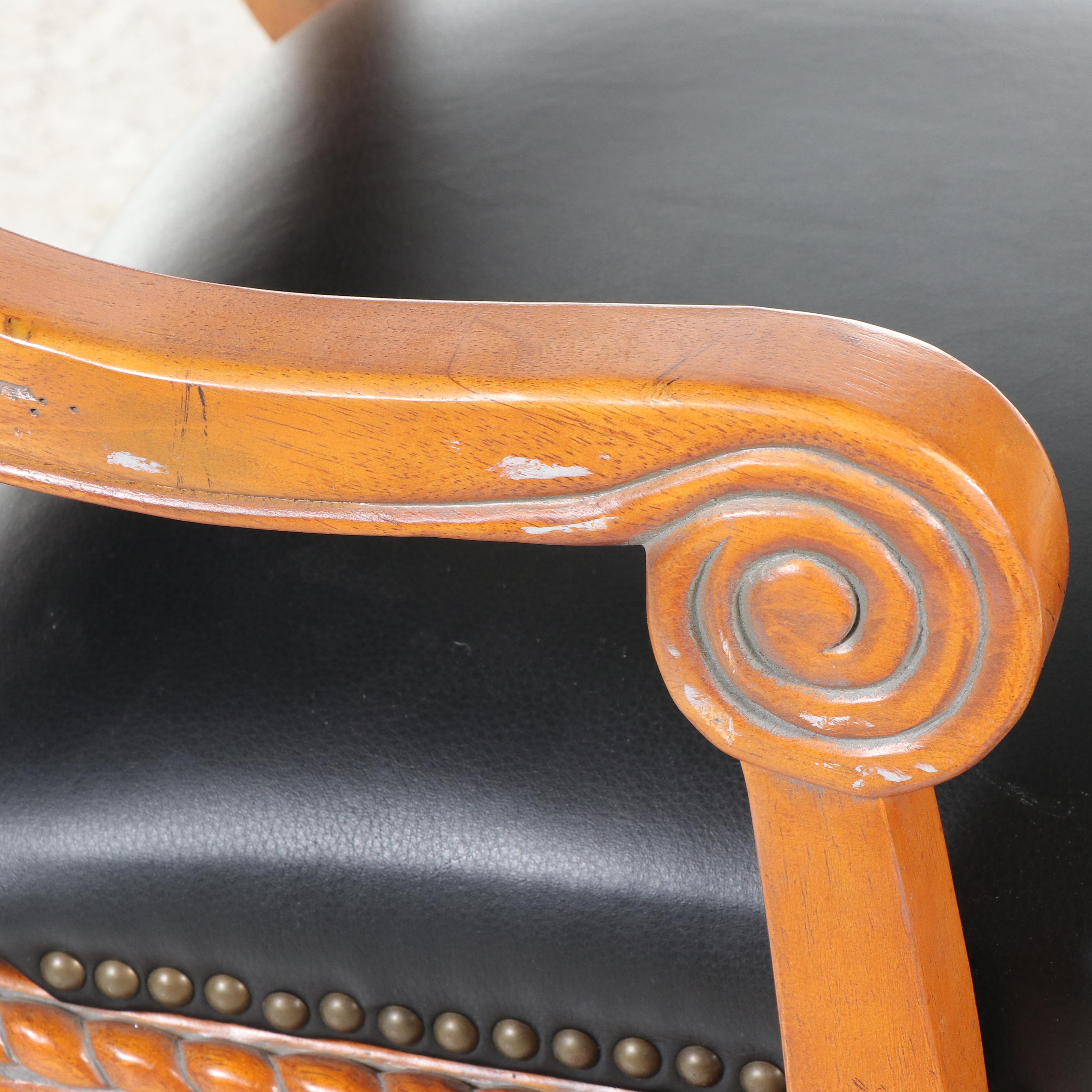 Contemporary Hardwood and Faux-Leather Adjustable-Height Swivel-Tilt Desk Chair