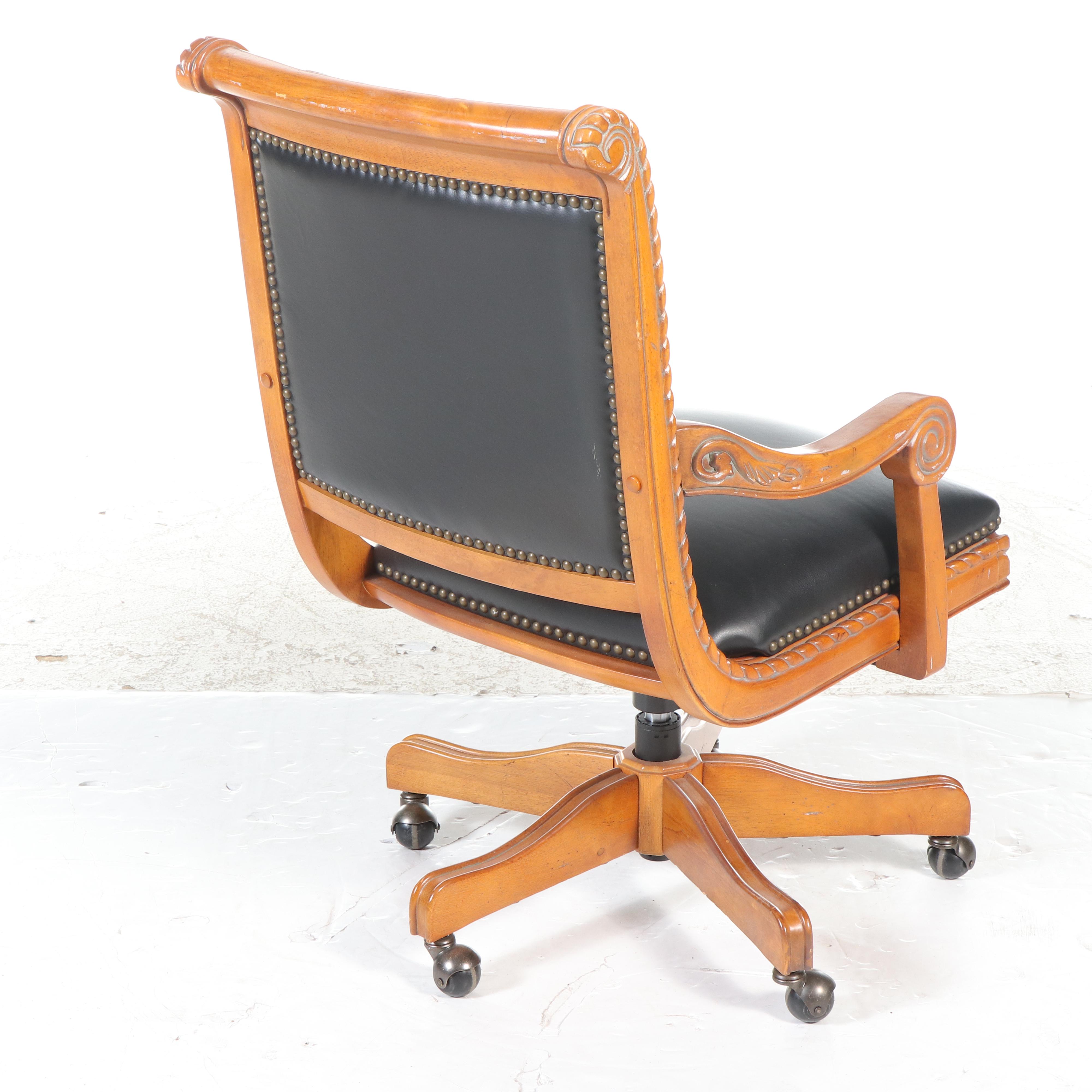 Contemporary Hardwood and Faux-Leather Adjustable-Height Swivel-Tilt Desk Chair