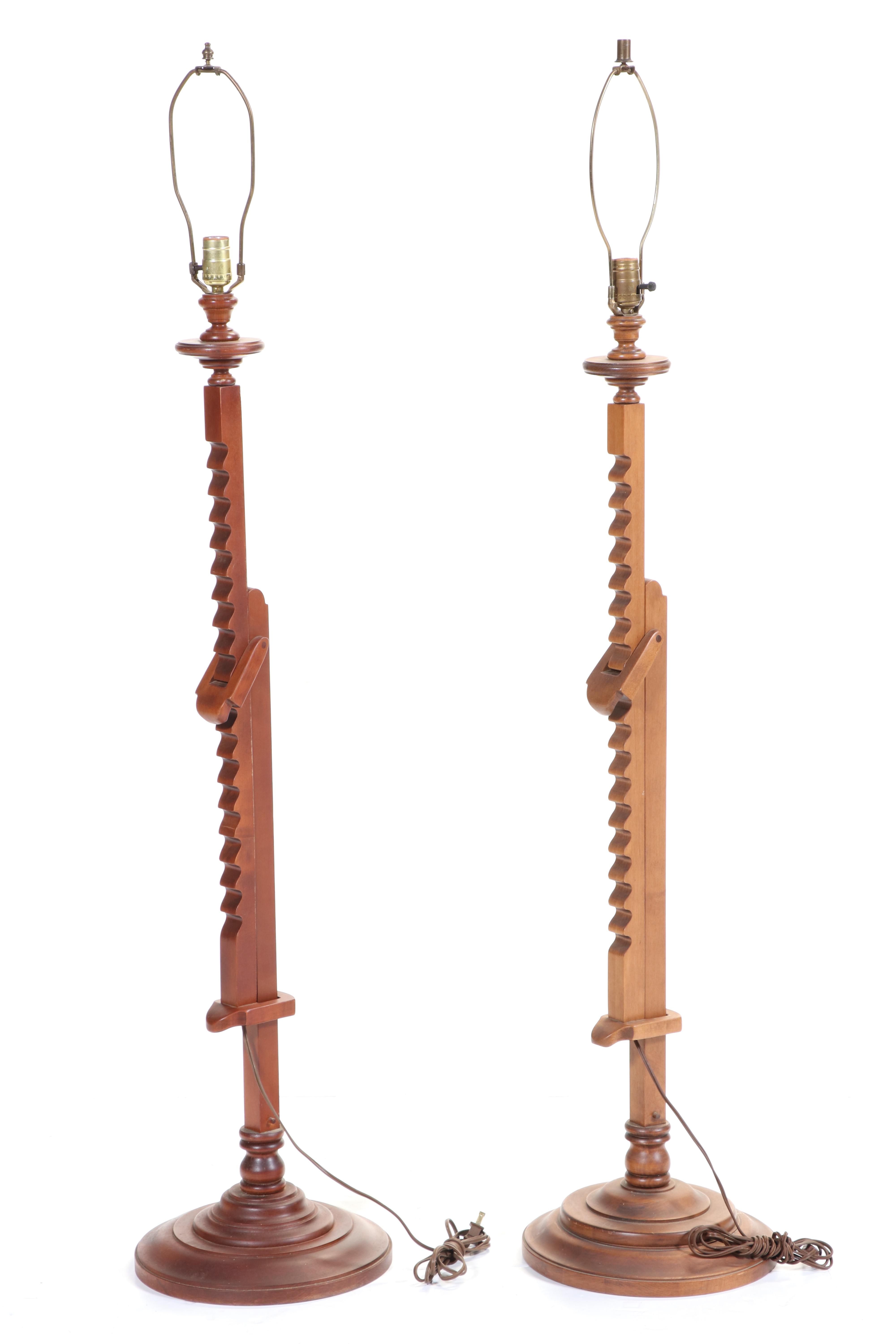 Pair of Frances Elkins for Tell City Chair Co. Maple Ratchet Floor Lamps