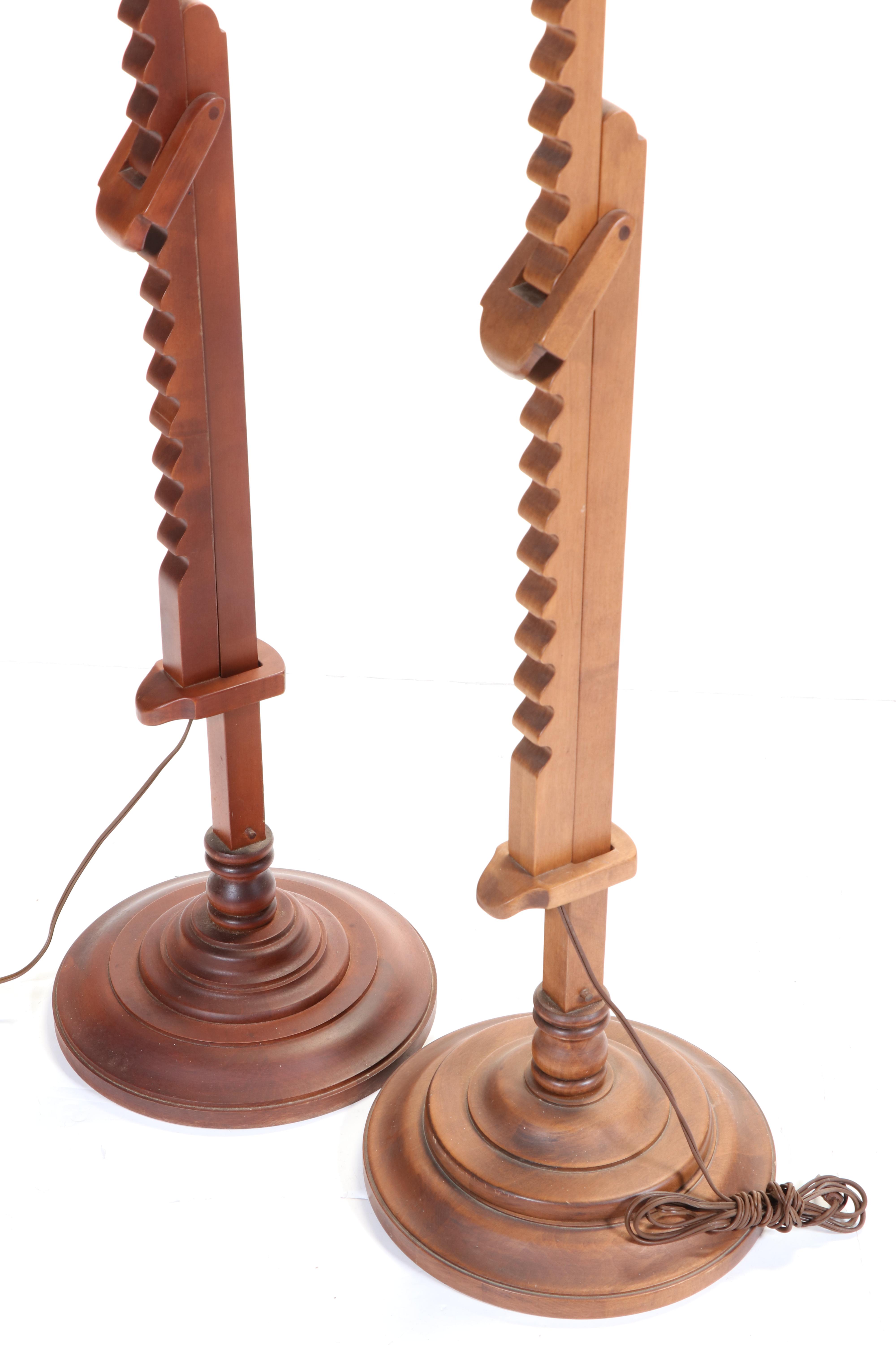 Pair of Frances Elkins for Tell City Chair Co. Maple Ratchet Floor Lamps