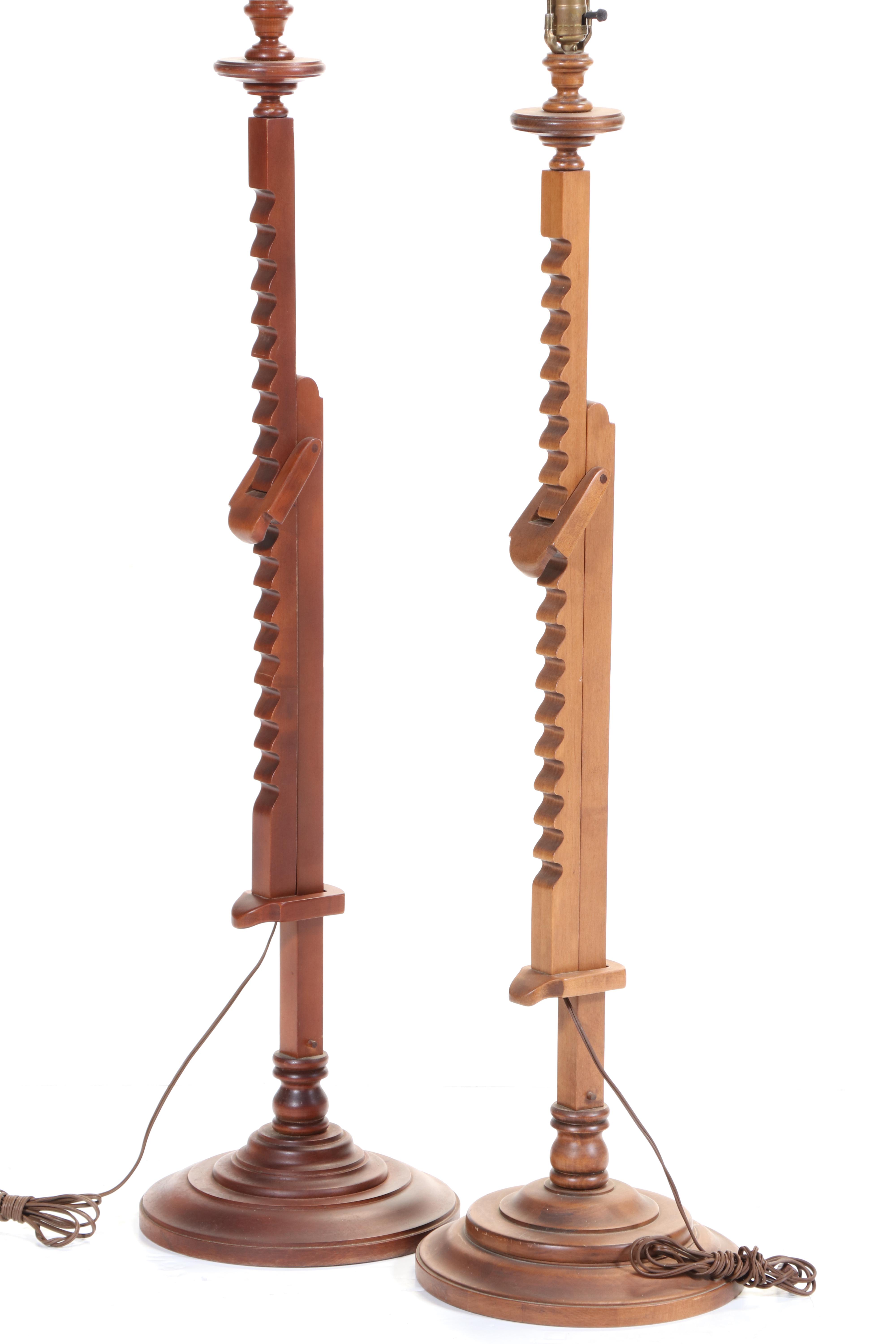 Pair of Frances Elkins for Tell City Chair Co. Maple Ratchet Floor Lamps