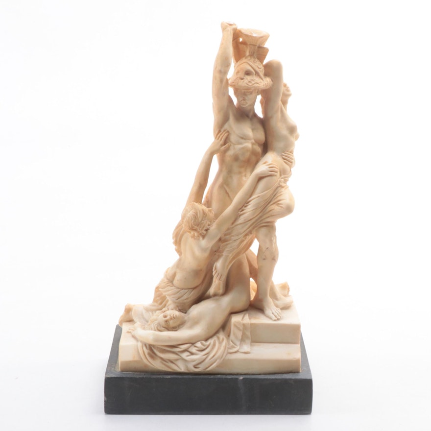 A. Santini Resin Figurine on Slate "The Rape of Polyxena" After Pio Fedi