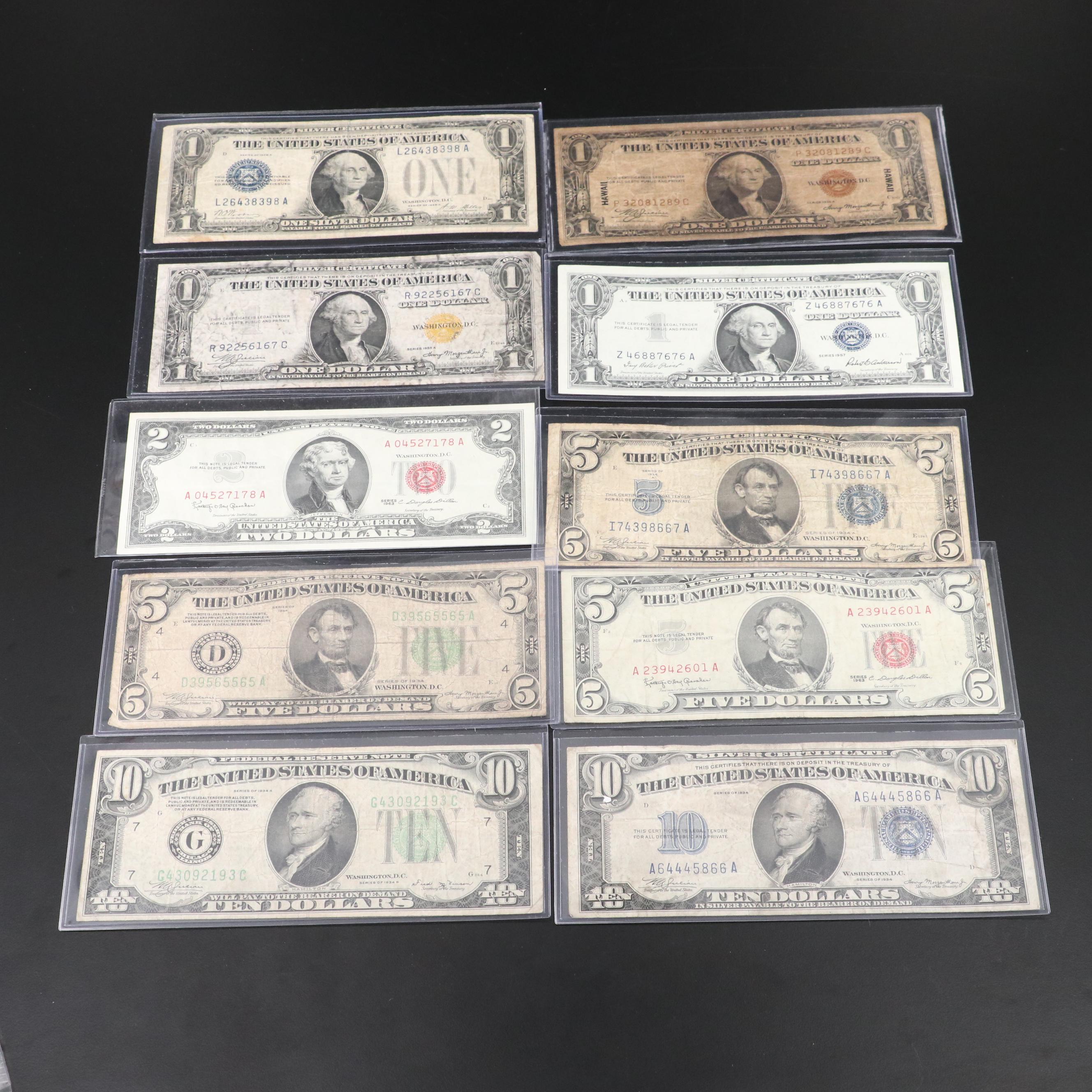 Collection of Ten Different U. S. Notes