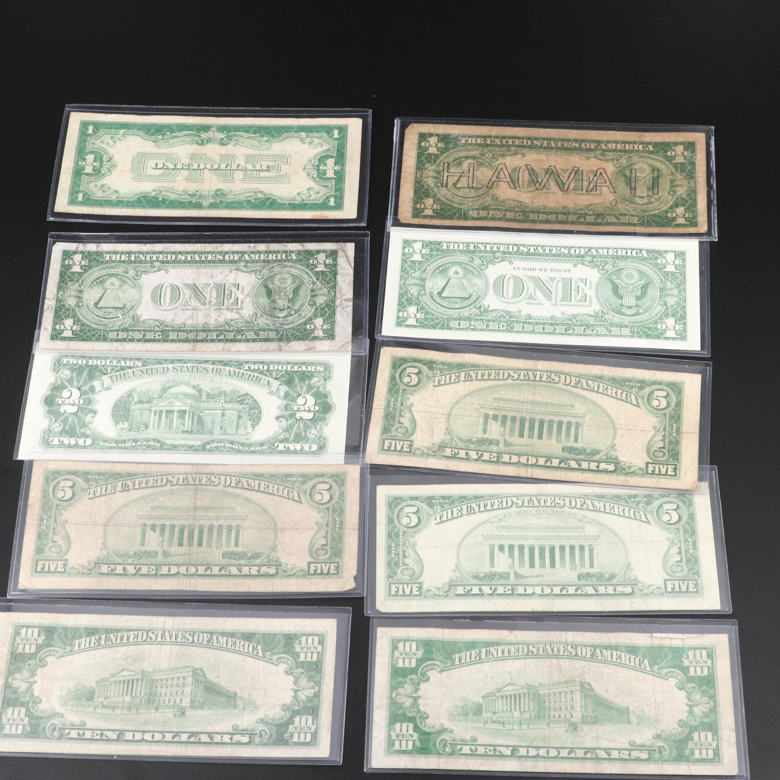 Collection of Ten Different U. S. Notes