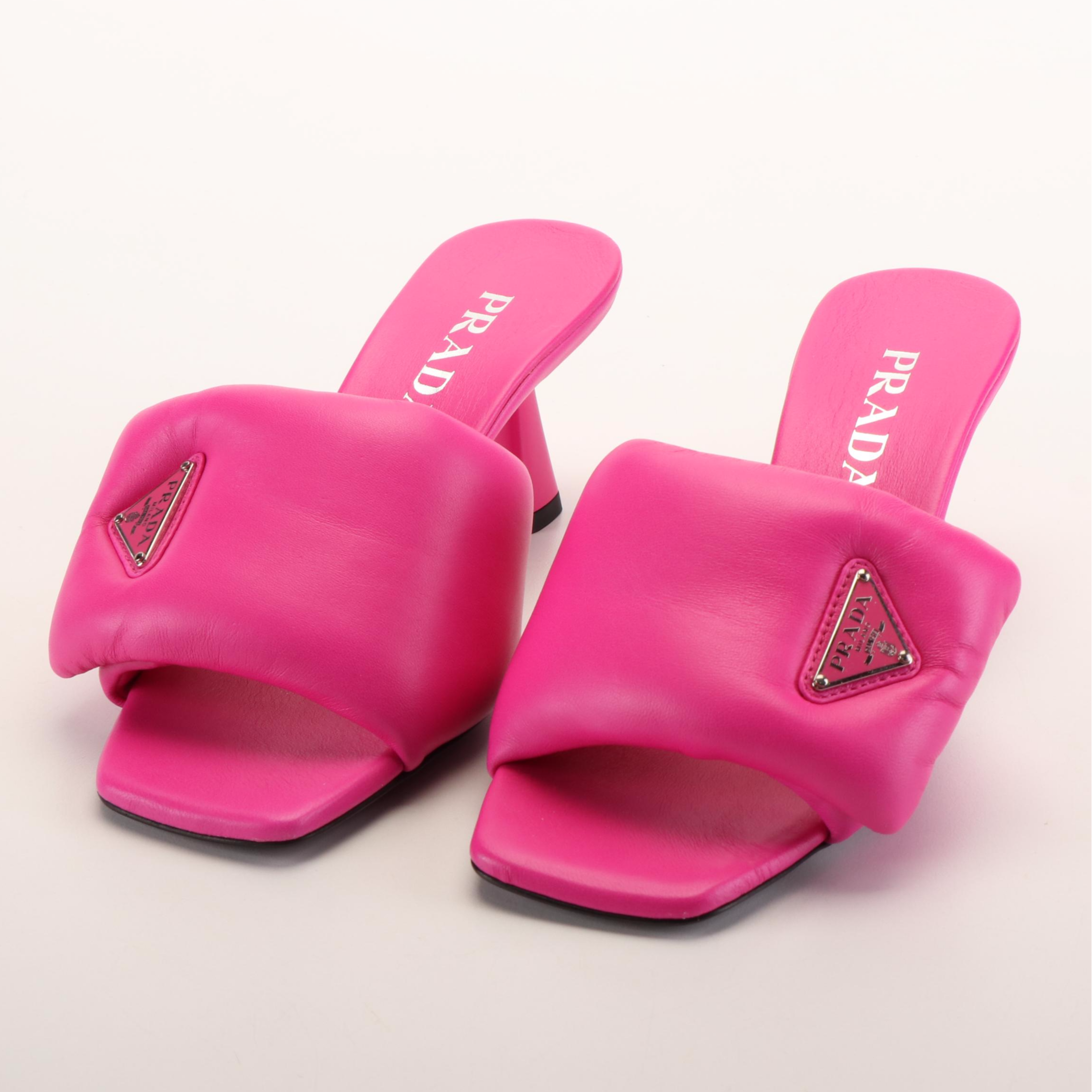 Prada Signature Logo Padded Soft Nappa Leather Slide Sandals