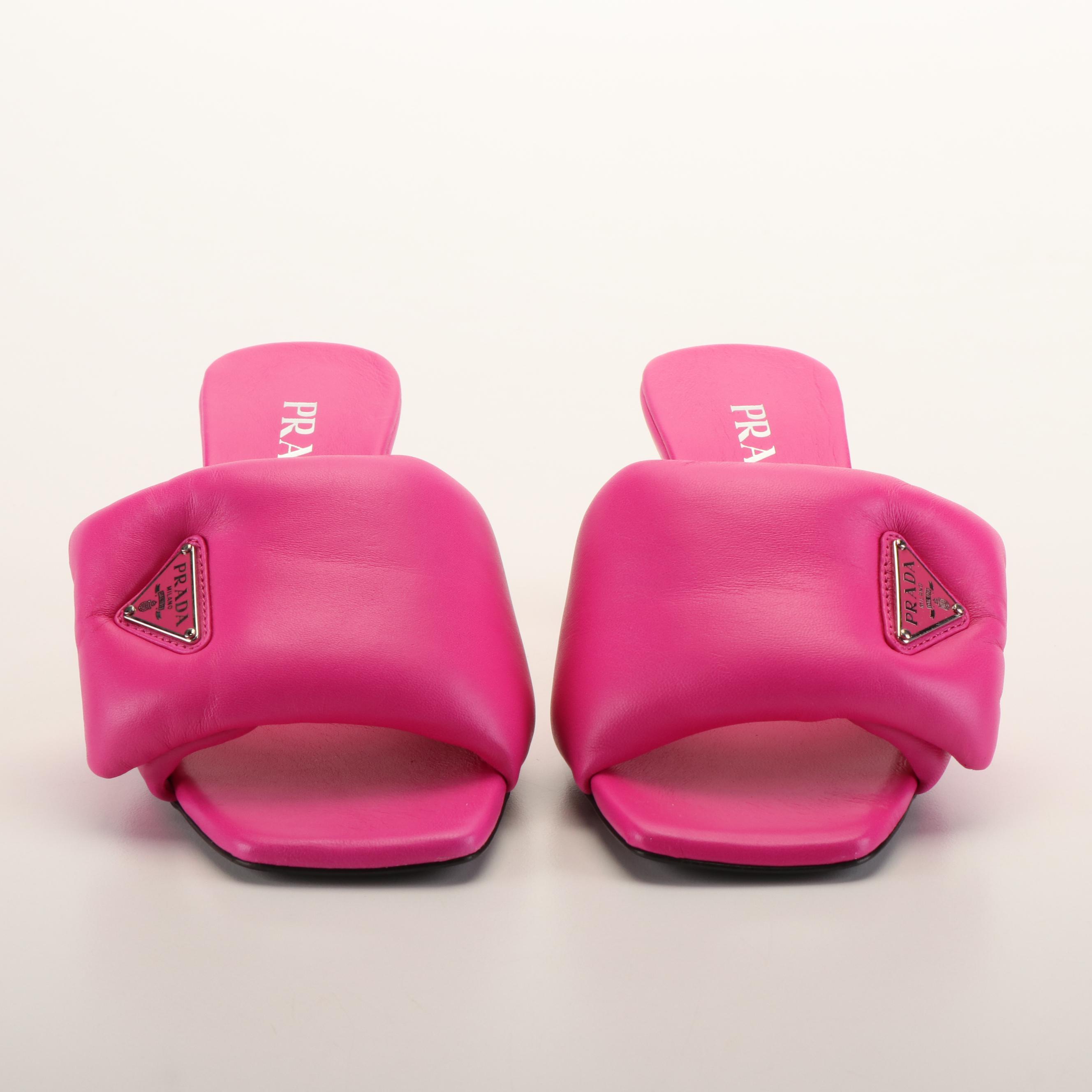 Prada Signature Logo Padded Soft Nappa Leather Slide Sandals