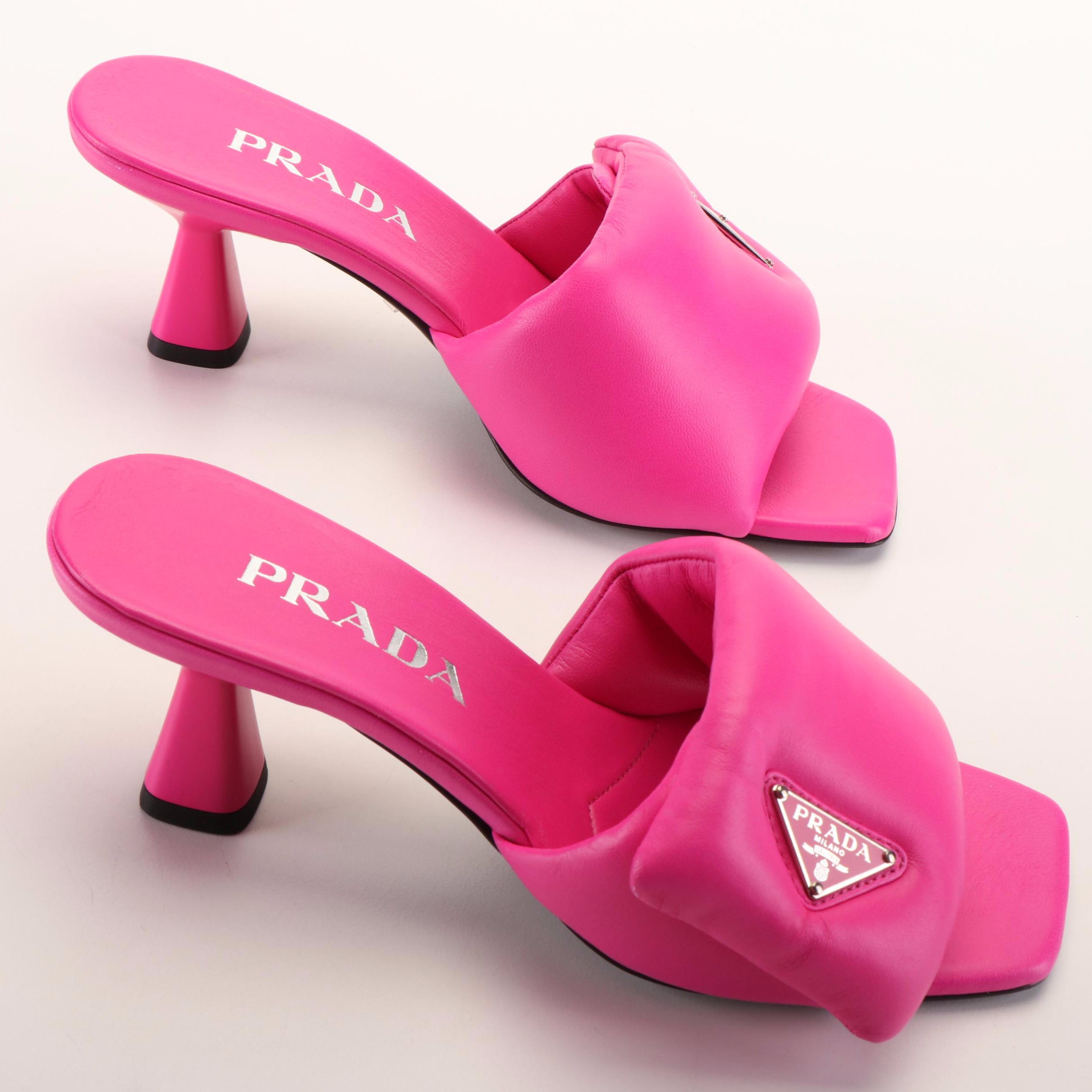Prada Signature Logo Padded Soft Nappa Leather Slide Sandals