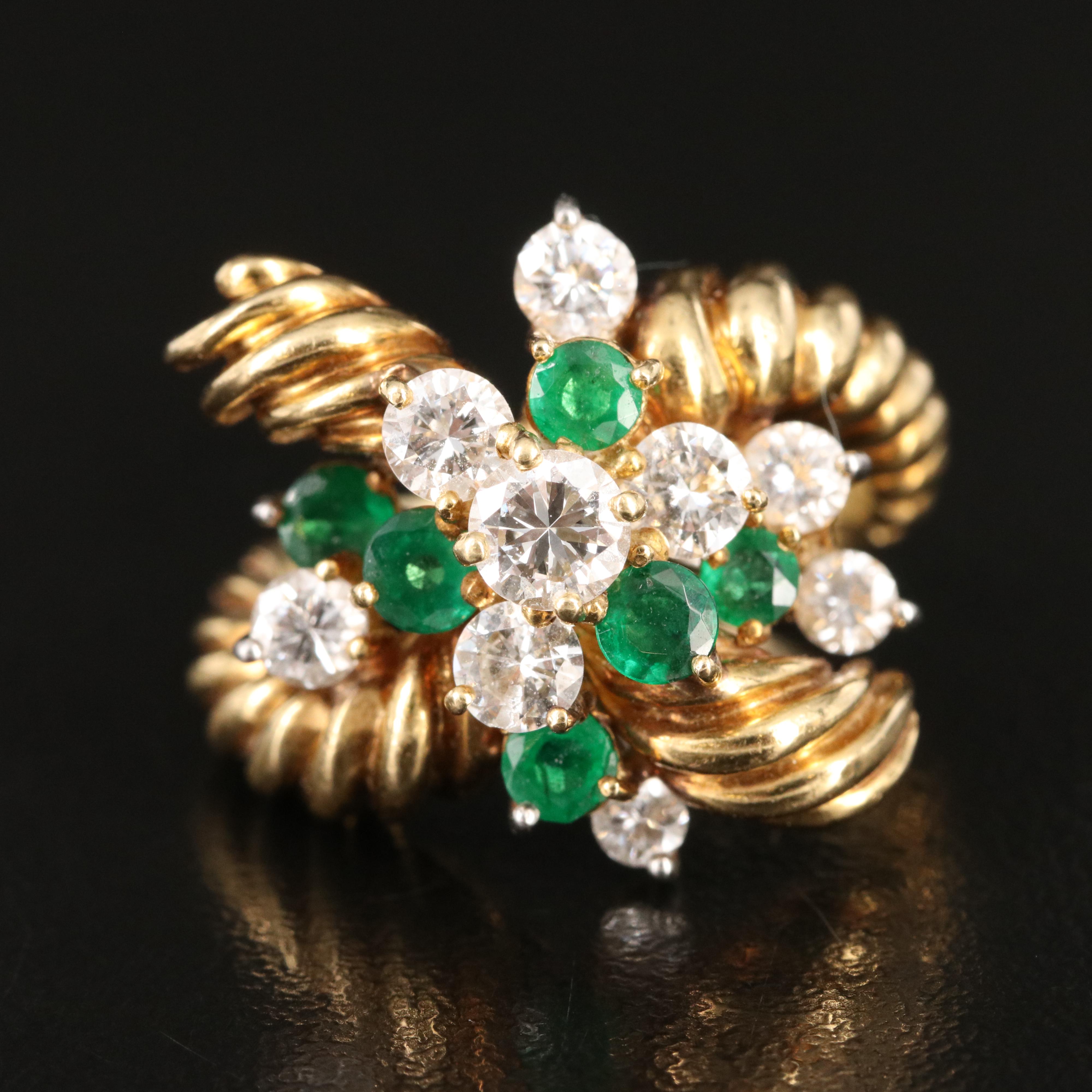 Kurt Wayne 18K Emerald and 1.51 CTW Diamond Twisted Rope Ring 1972