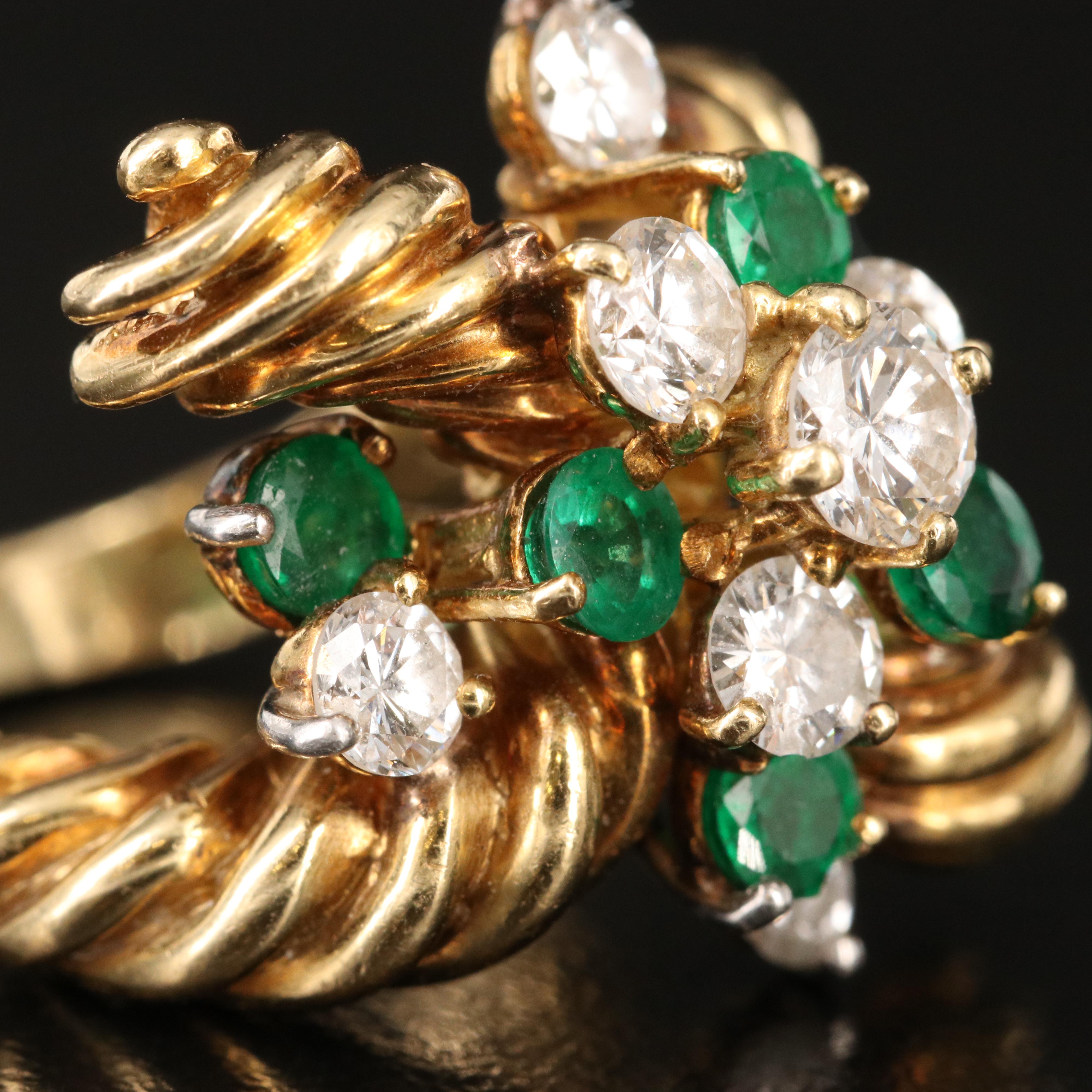 Kurt Wayne 18K Emerald and 1.51 CTW Diamond Twisted Rope Ring 1972