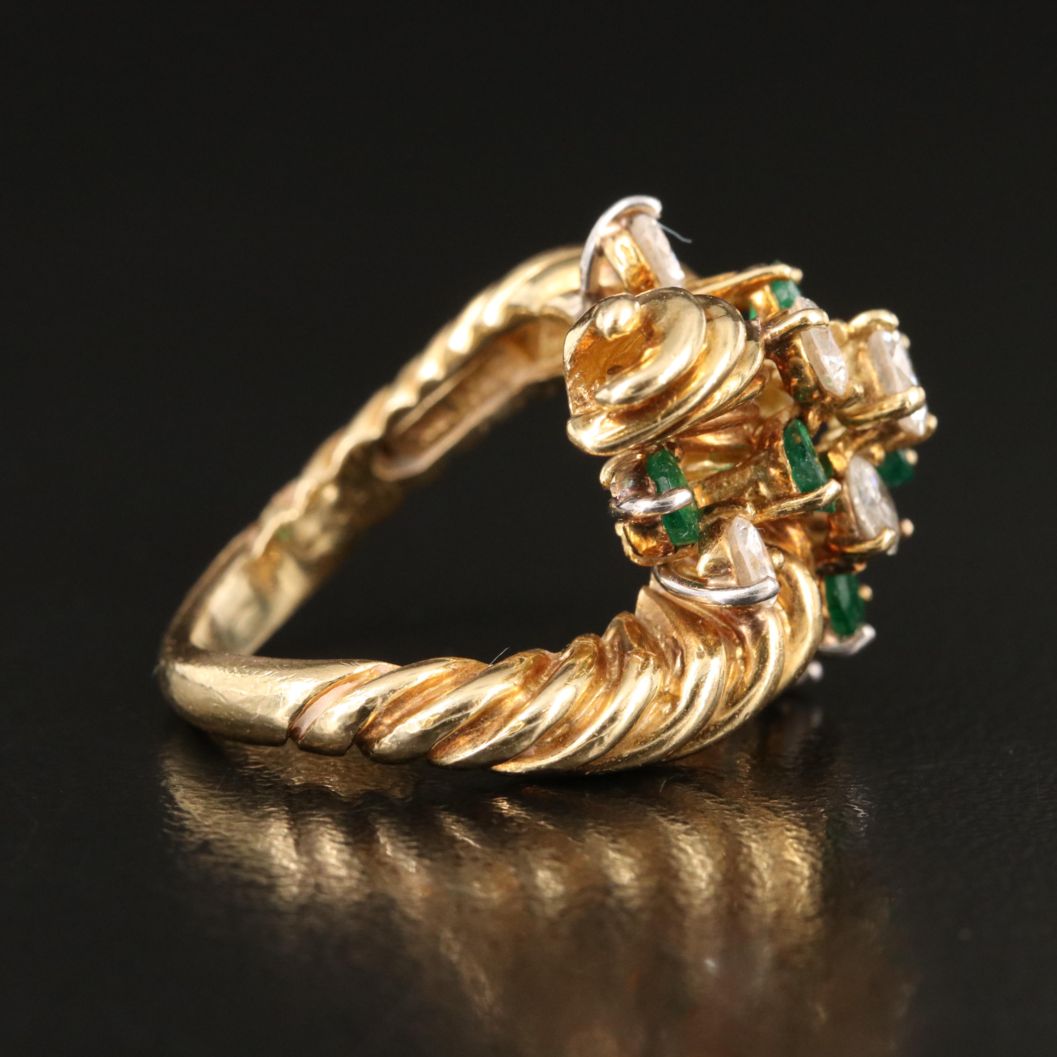 Kurt Wayne 18K Emerald and 1.51 CTW Diamond Twisted Rope Ring 1972