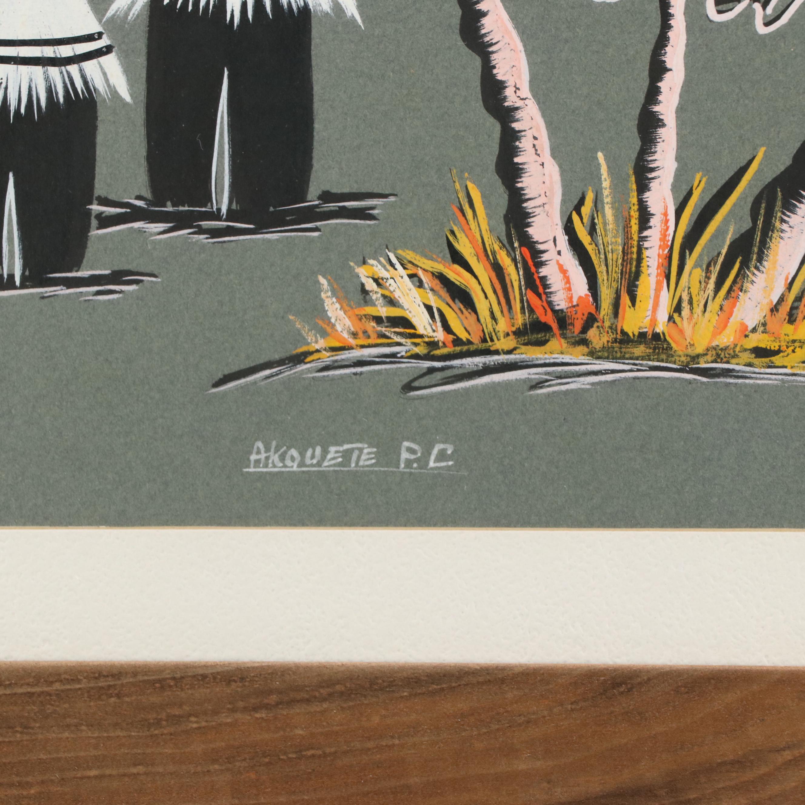 African Tempera Paintings of Daily Life and Dance Scene