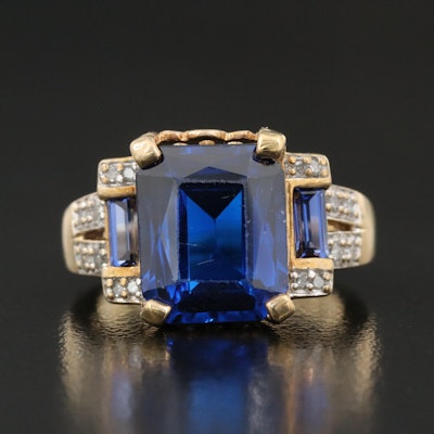 10K Blue Spinel, Blue Sapphire and Diamond Ring