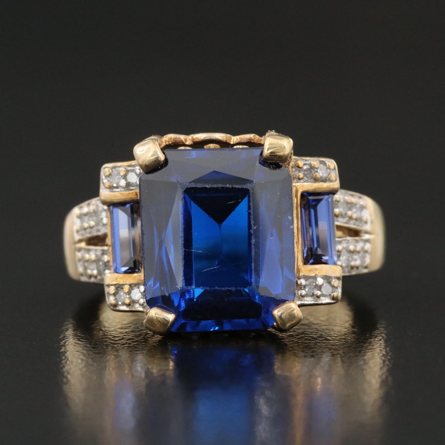 10K Blue Spinel, Blue Sapphire and Diamond Ring
