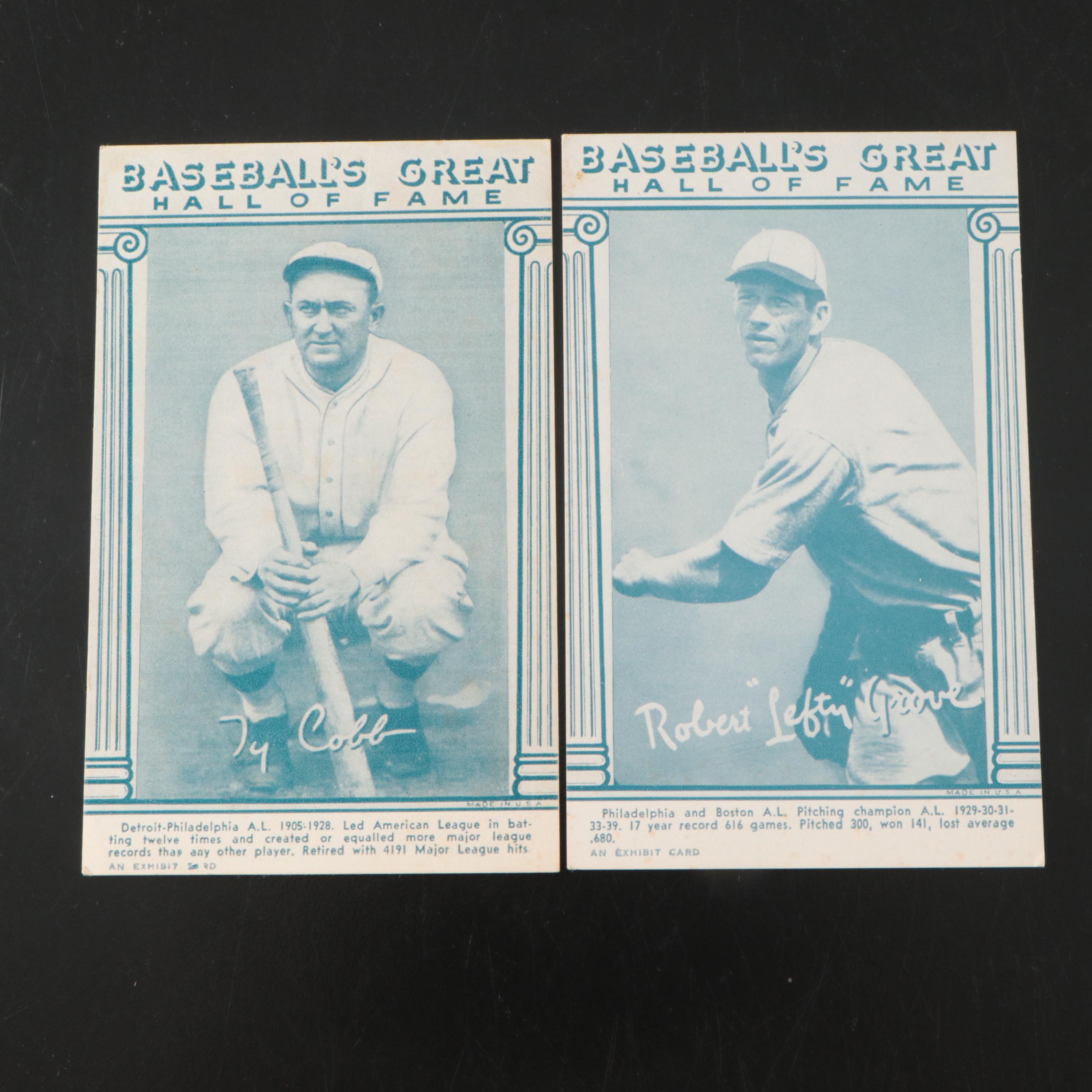 1948 Baseball's Great Hall Of Fame Exhibit Cards Featuring Ty Cobb, Lefty Grove
