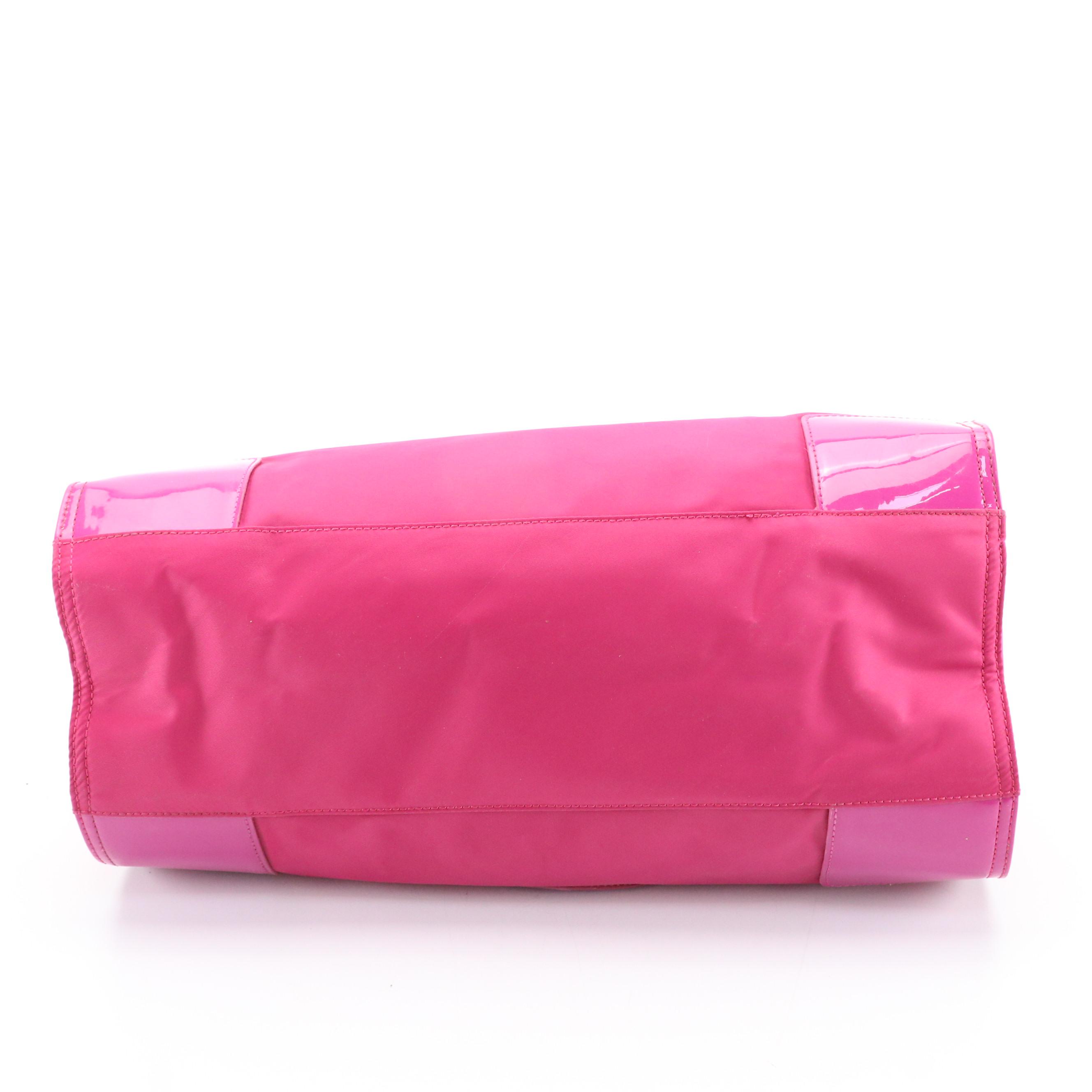 Tory Burch Ella Logo Tote in Magenta Nylon and Patent Leather