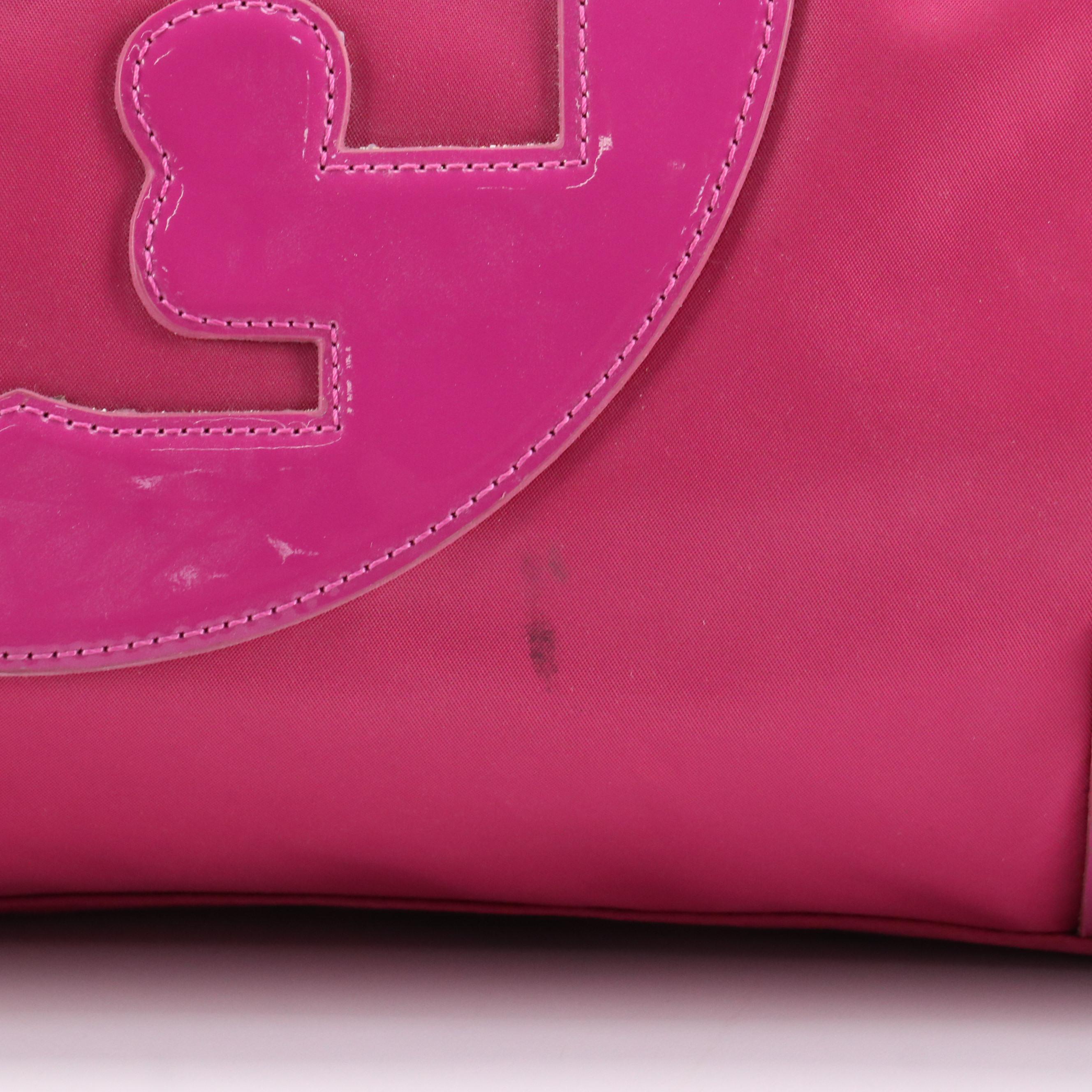 Tory Burch Ella Logo Tote in Magenta Nylon and Patent Leather