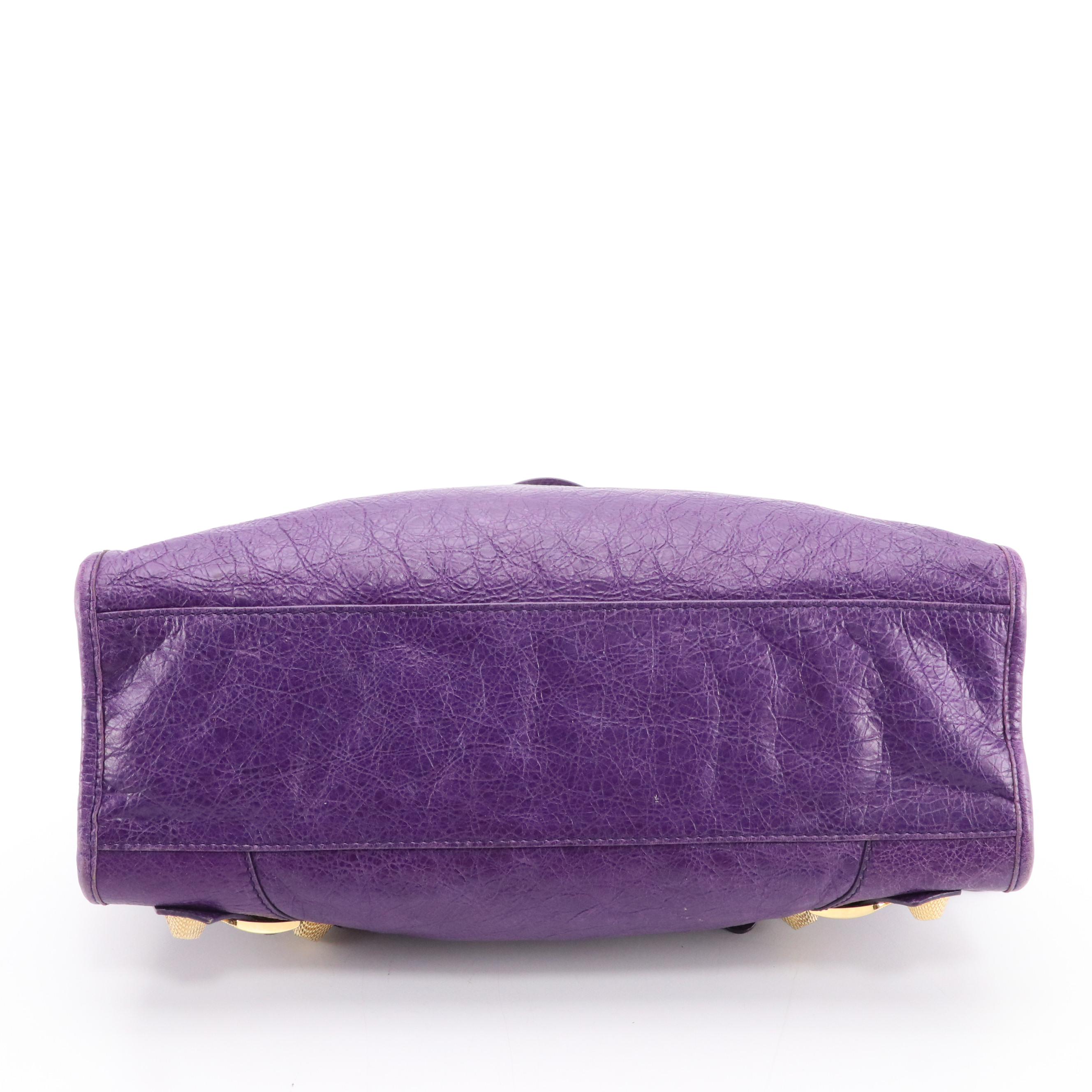 Balenciaga Giant Studs Medium City Bag in Purple Tumbled Lambskin Leather