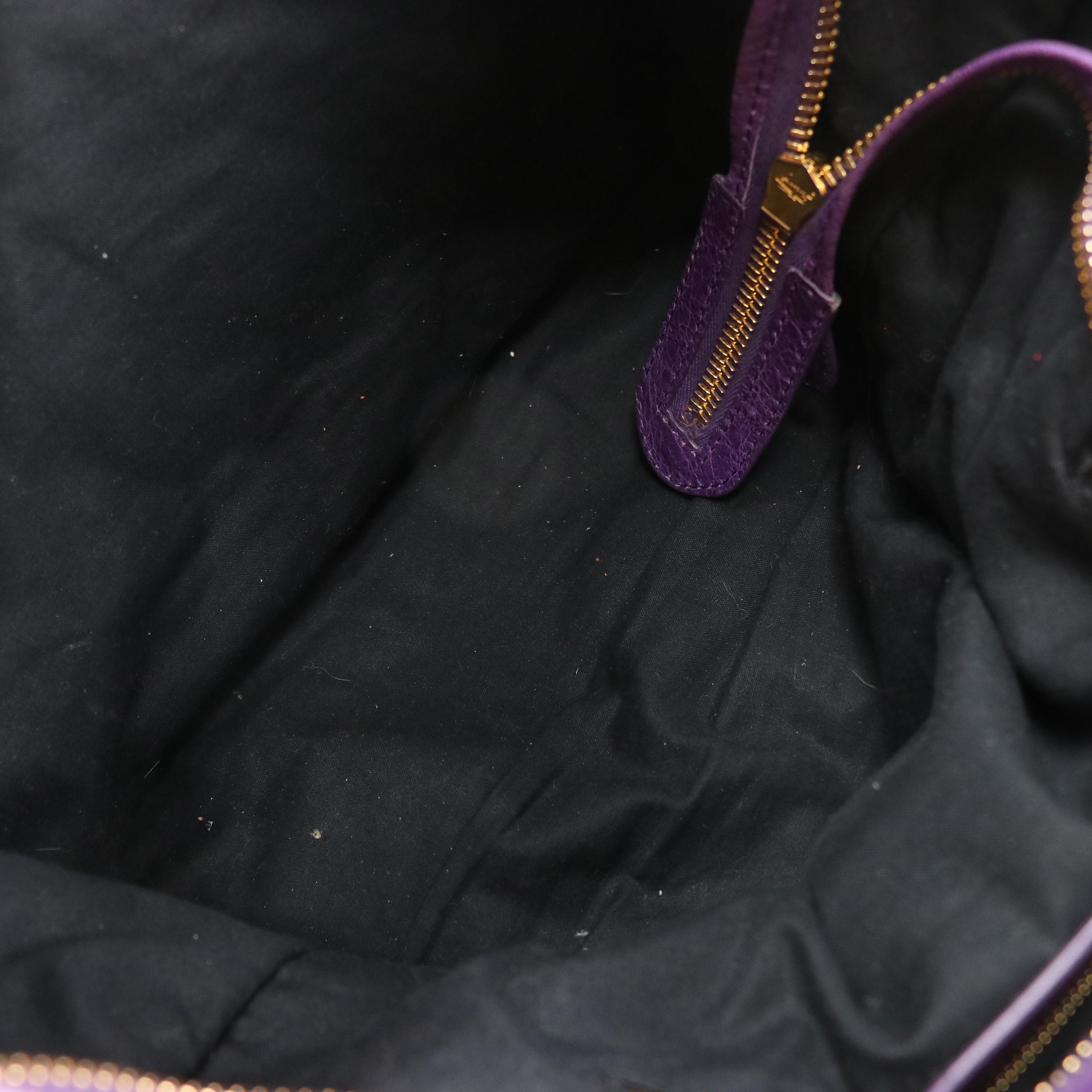 Balenciaga Giant Studs Medium City Bag in Purple Tumbled Lambskin Leather