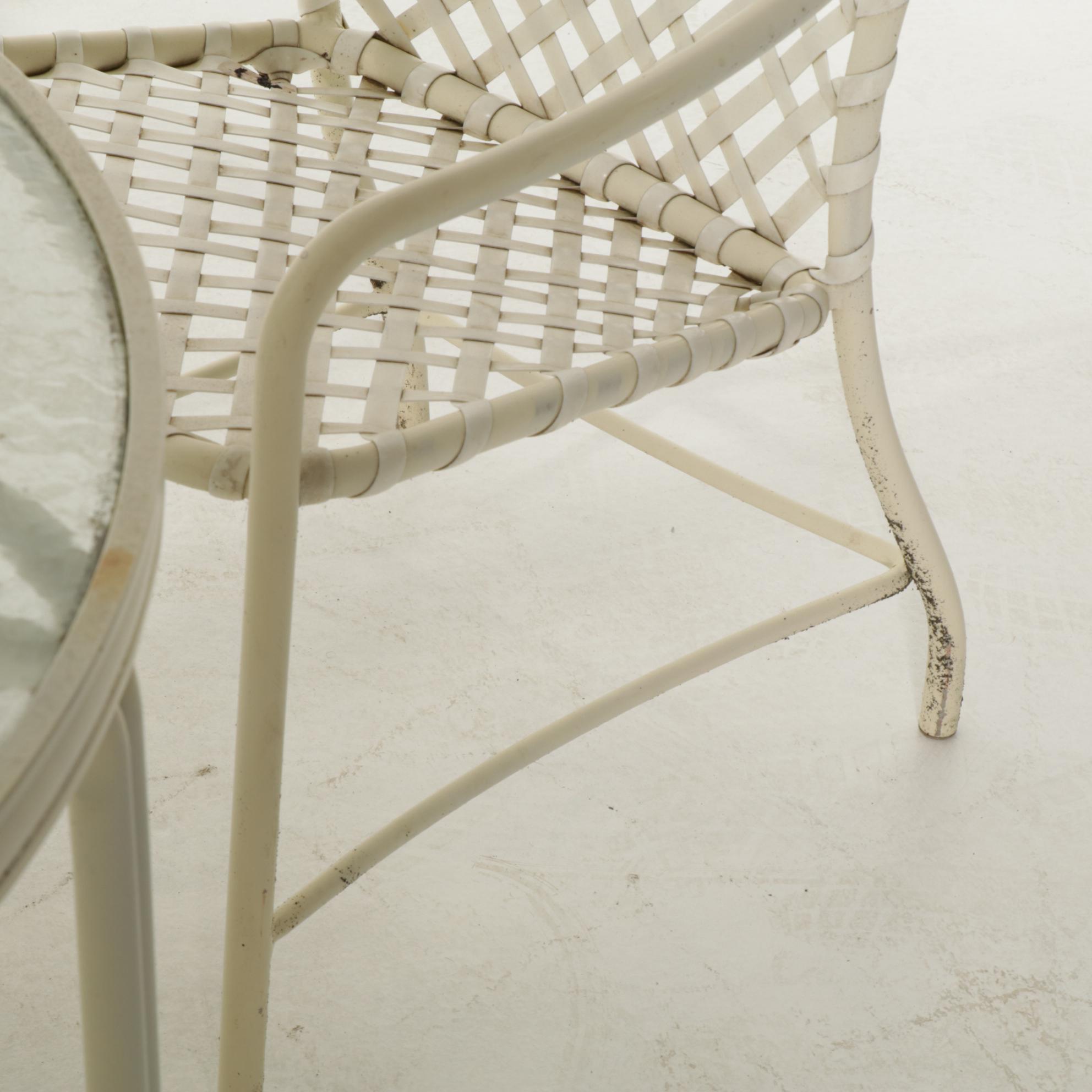 Metal Frame Glass-Top Patio Dining Table and Chairs, Mid/ Late 20th C