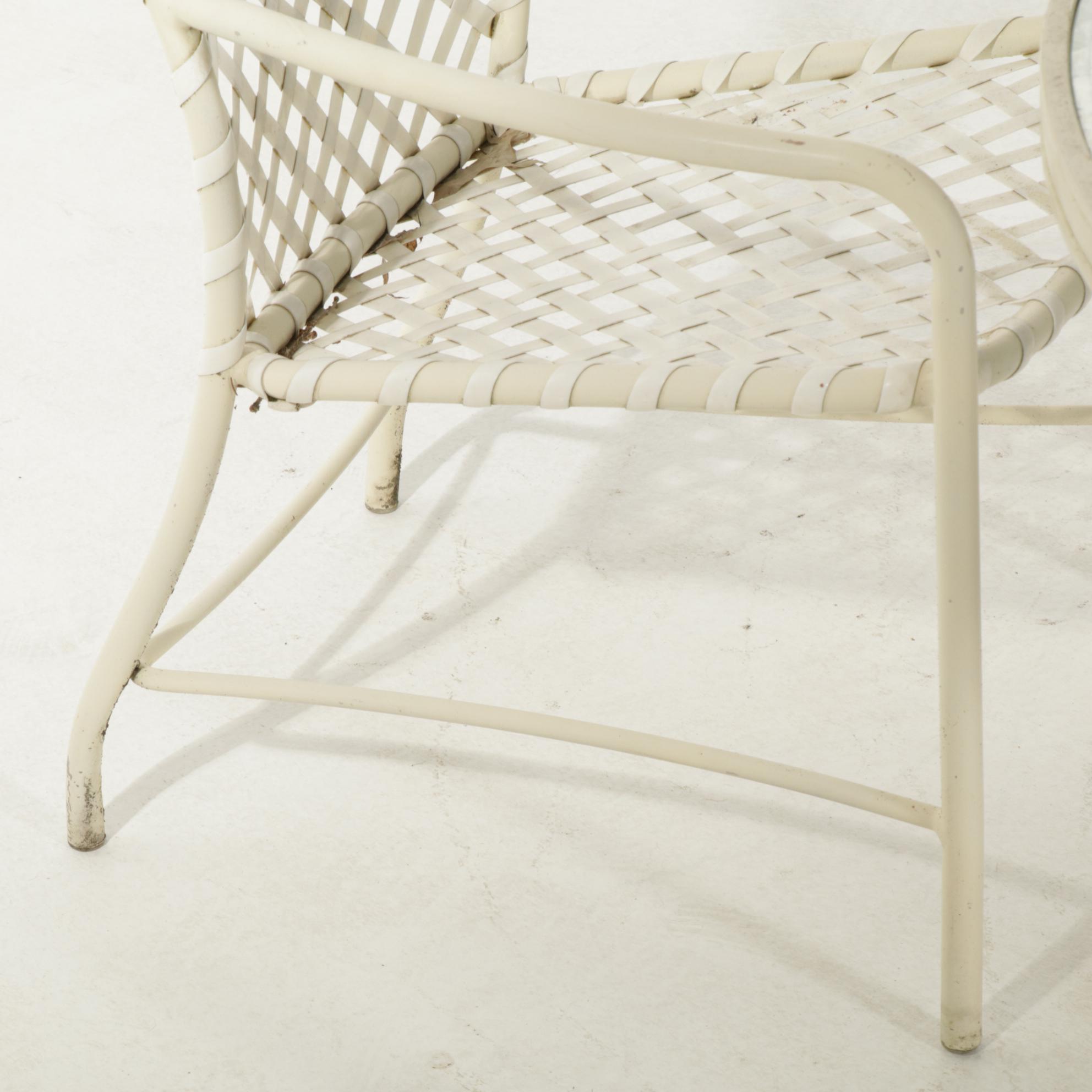 Metal Frame Glass-Top Patio Dining Table and Chairs, Mid/ Late 20th C