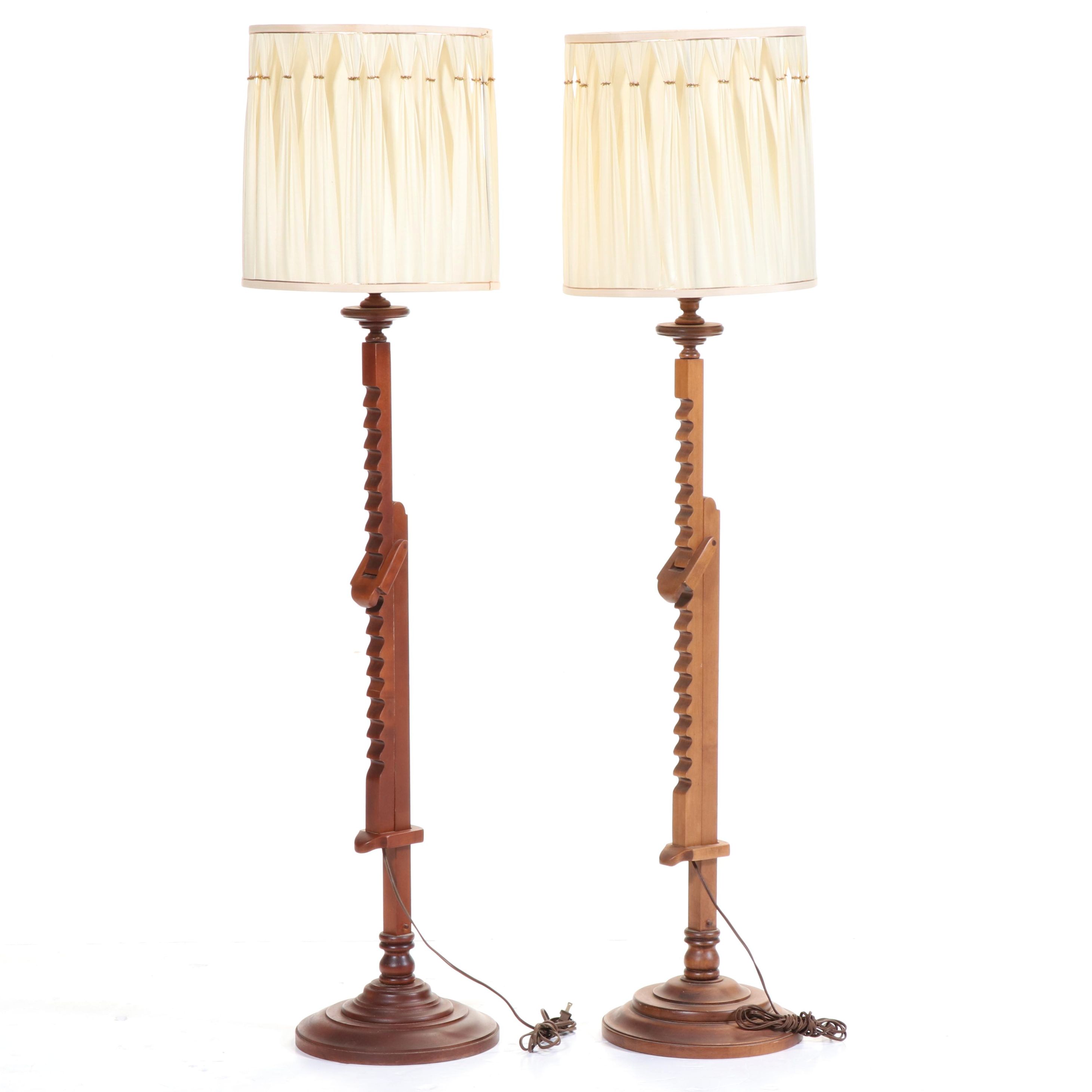 Pair of Frances Elkins for Tell City Chair Co. Maple Ratchet Floor Lamps