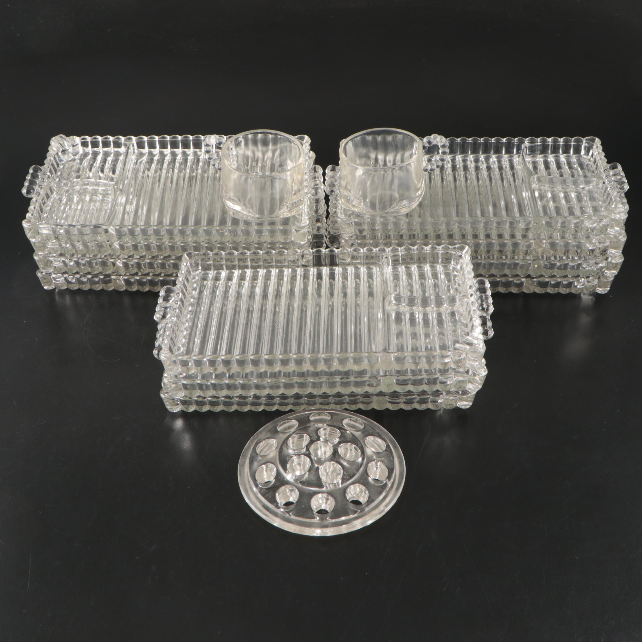 Hazel-Atlas Clear Glass Snack Plate and Cup Sets with Floral Frog