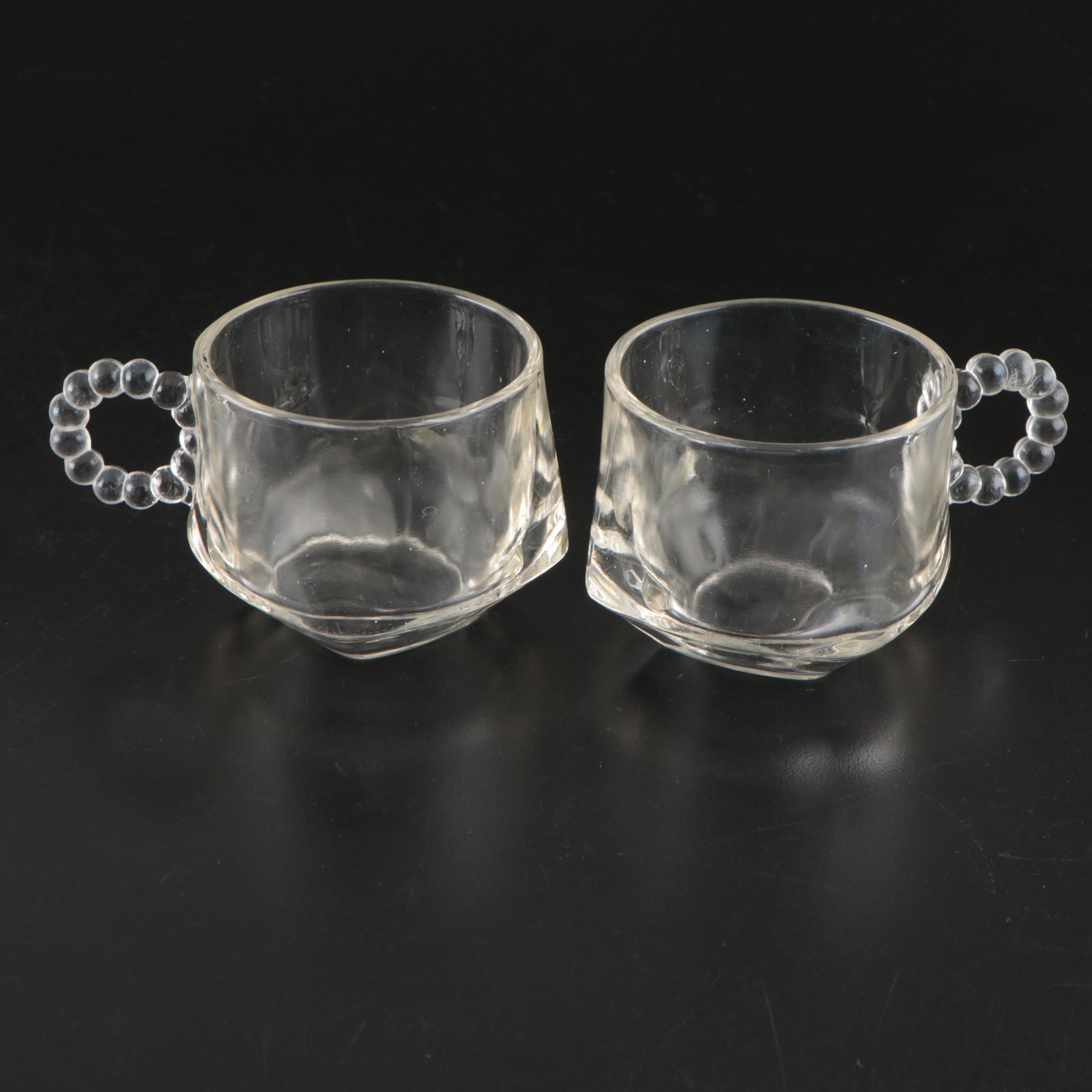 Hazel-Atlas Clear Glass Snack Plate and Cup Sets with Floral Frog