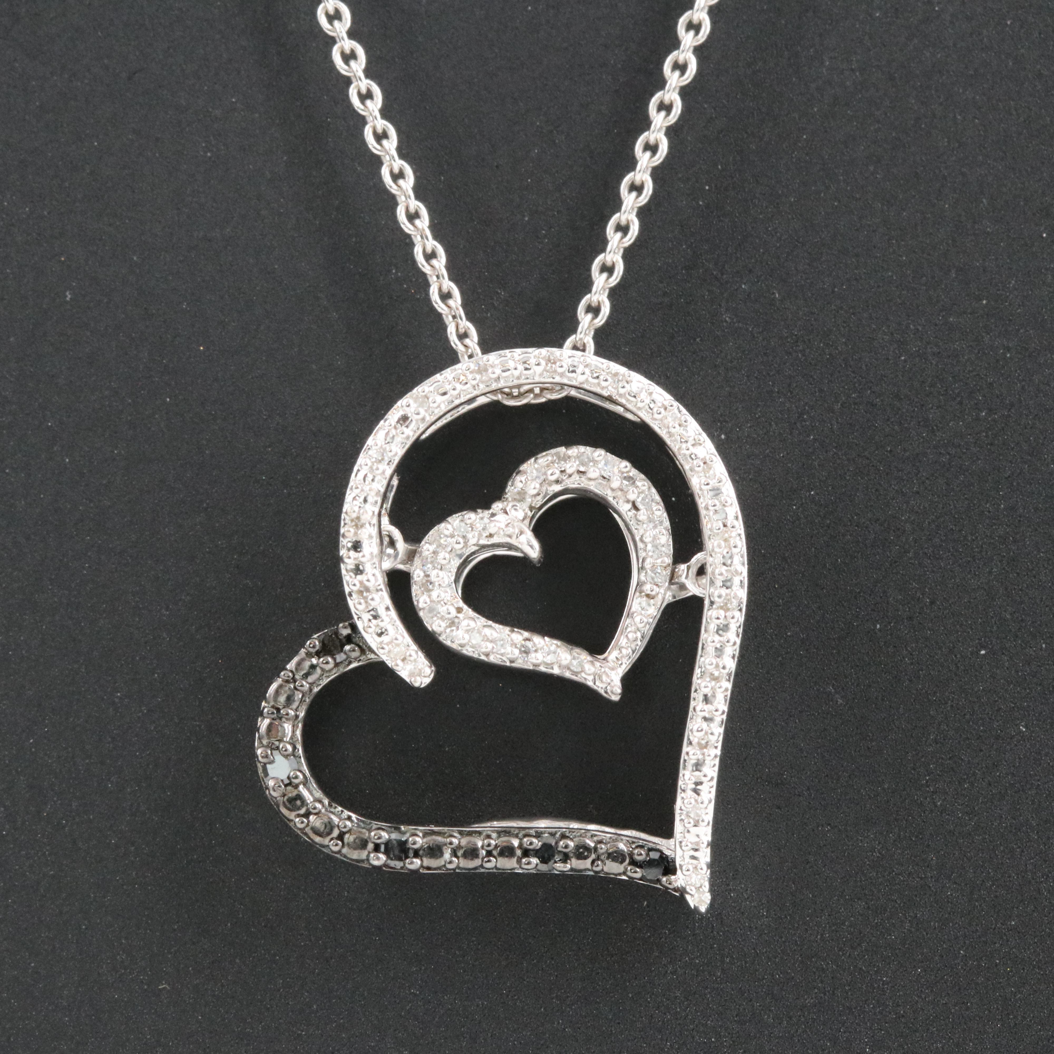 Sterling Diamond Heart Shimmer Necklace with Fancy Black Diamonds