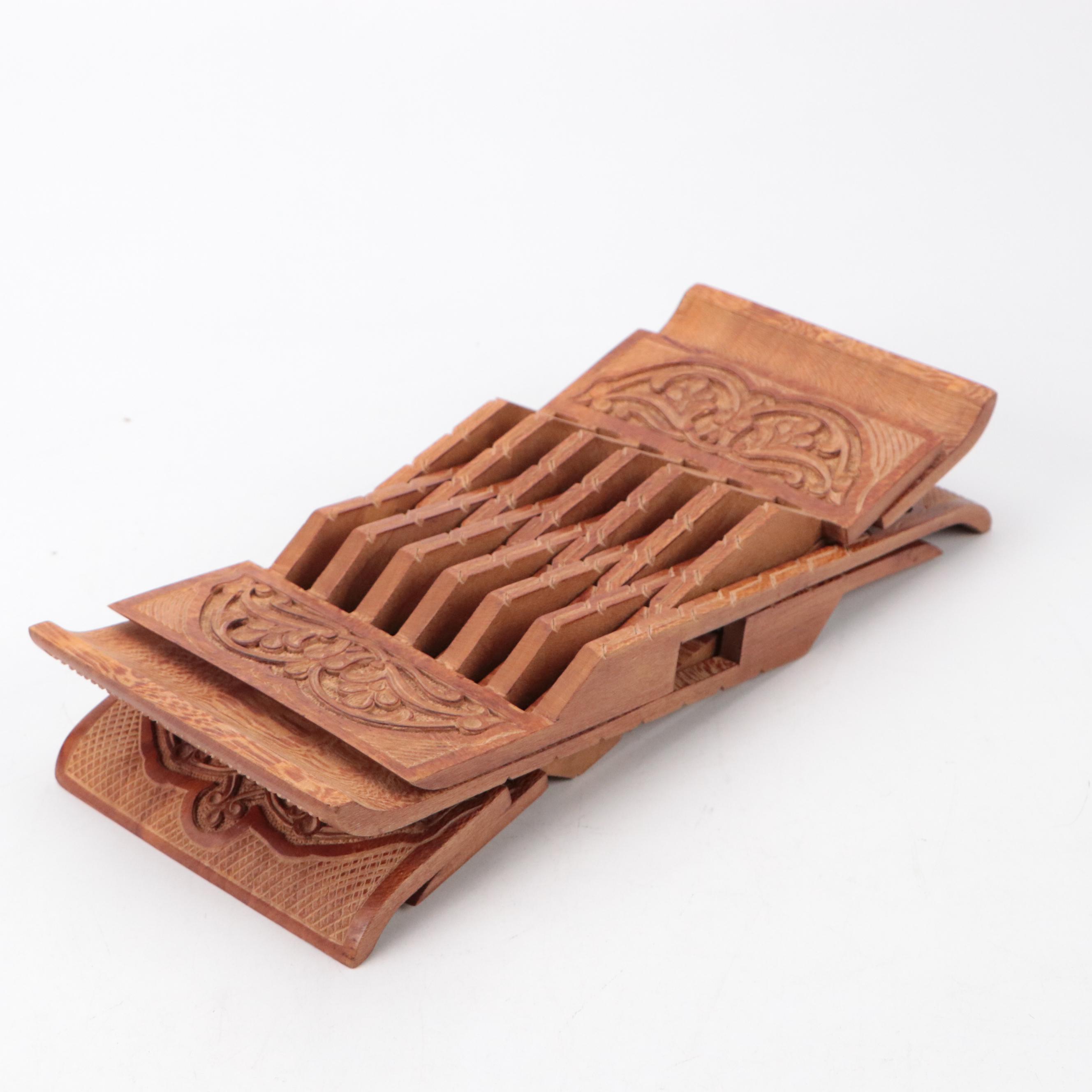 Miniature Indonesian Mask, Carved Wood Bookstand and Miniature Fishing Net
