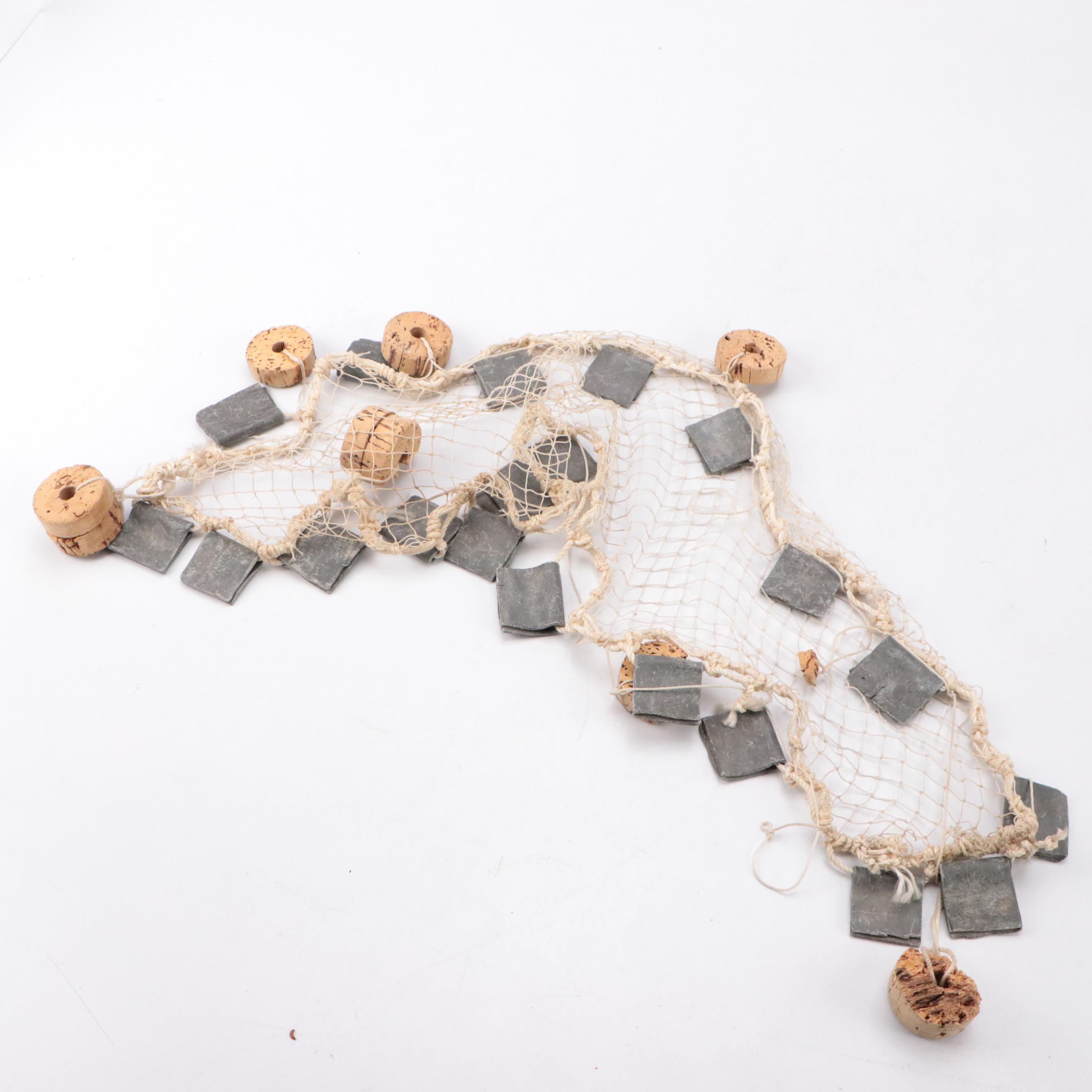 Miniature Indonesian Mask, Carved Wood Bookstand and Miniature Fishing Net