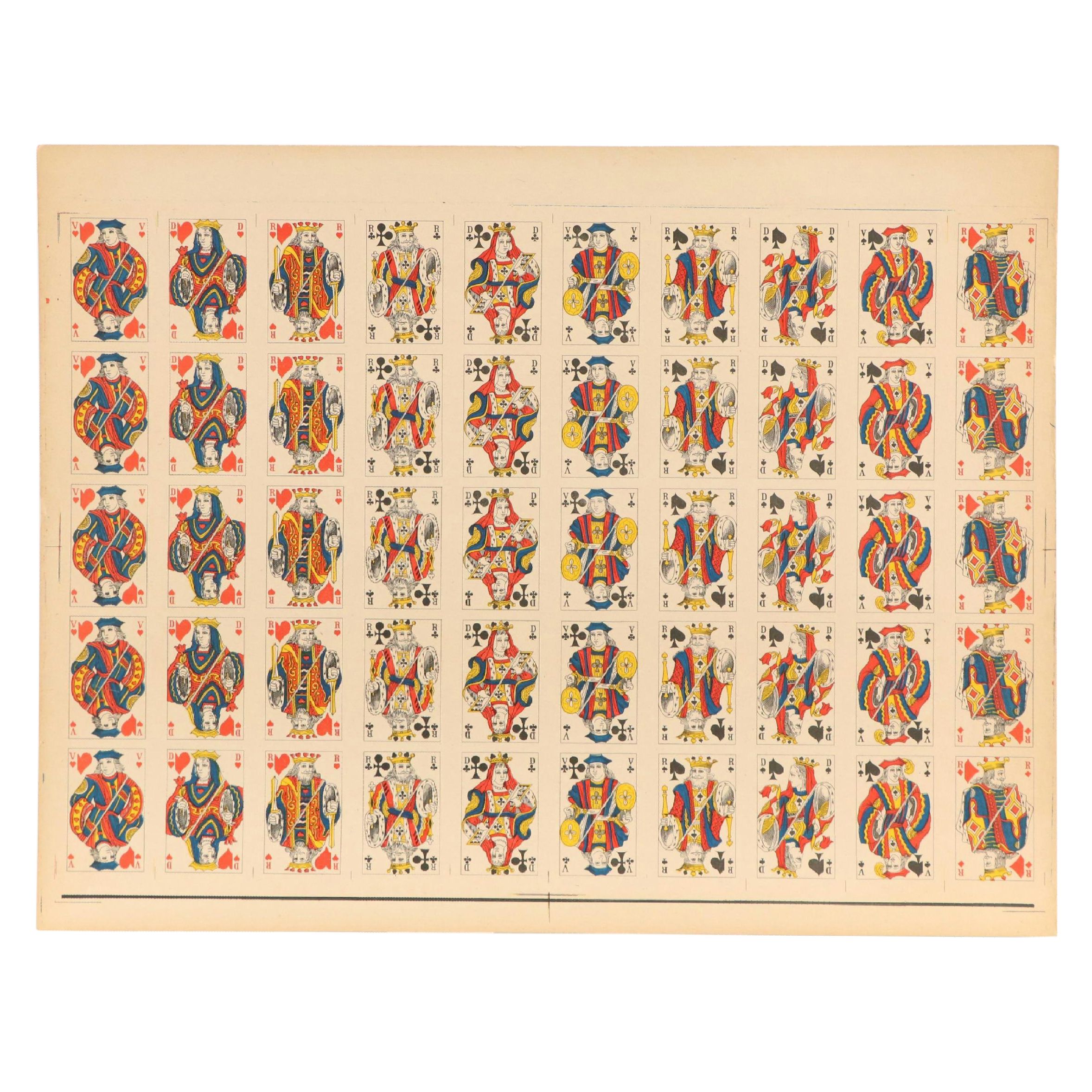 Uncut Sheet of French Suited Late Paris Pattern After LeClair Playing Cards