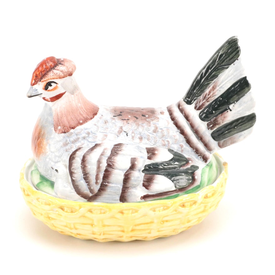 Staffordshire English Earthenware Hen on Nest Tureen