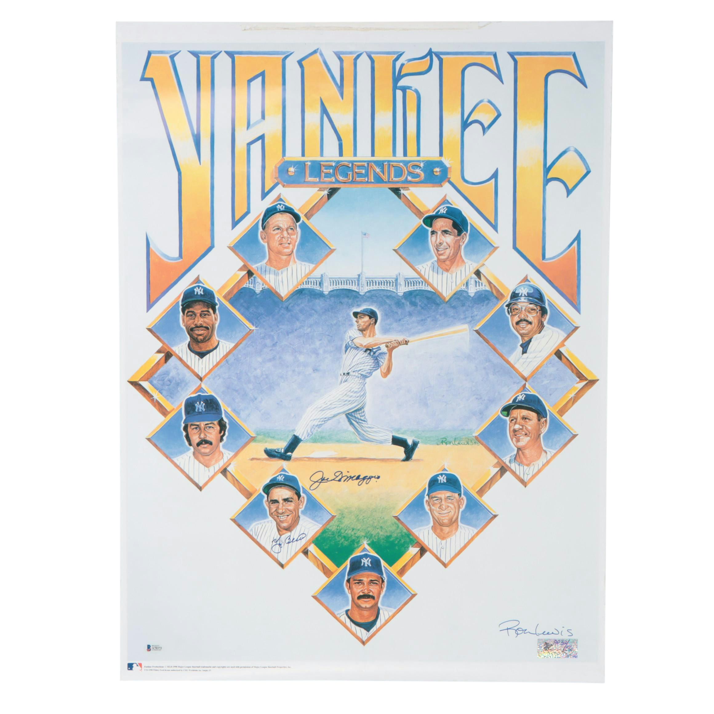 Joe DiMaggio, Yogi Berra and Ron Lewis Signed "Yankees Legends" Poster