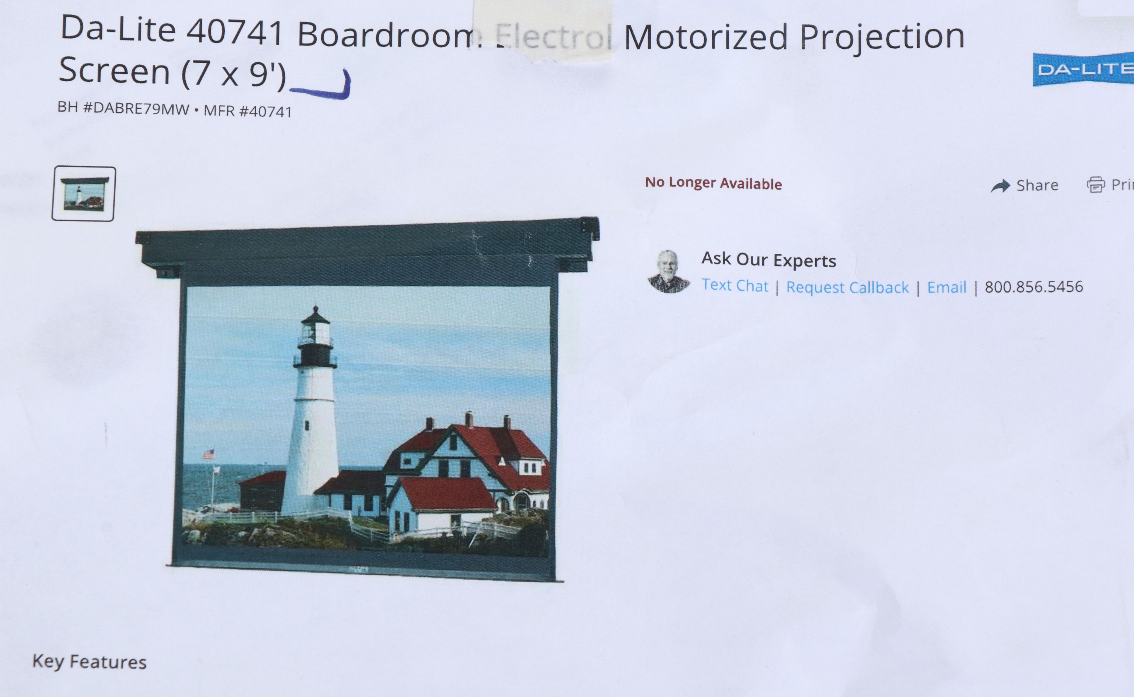 Da-Lite Boardroom Electrol Motorized Projection Screen
