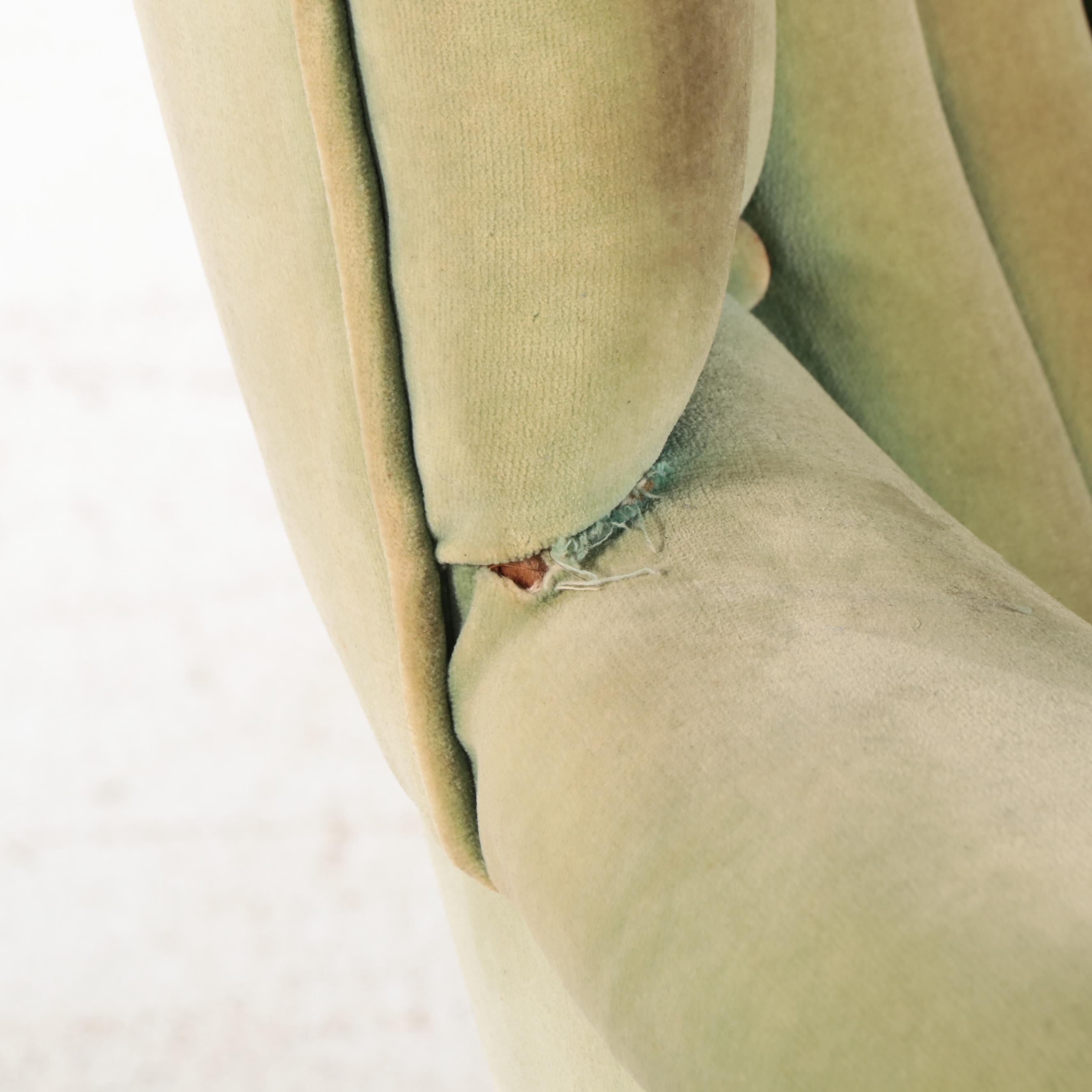 Queen Anne Style Mahogany and Velvet Channel-Back Wing Chair