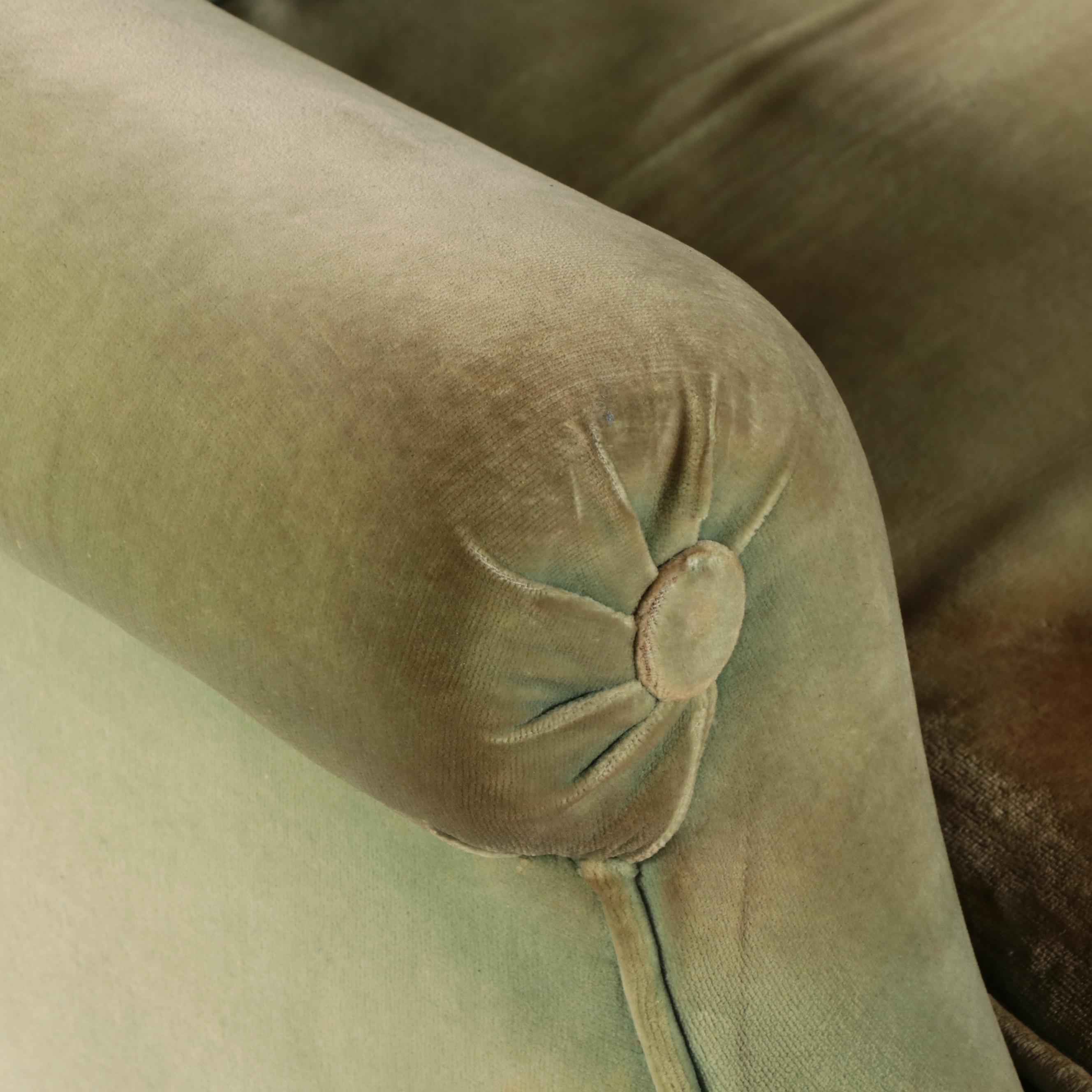 Queen Anne Style Mahogany and Velvet Channel-Back Wing Chair