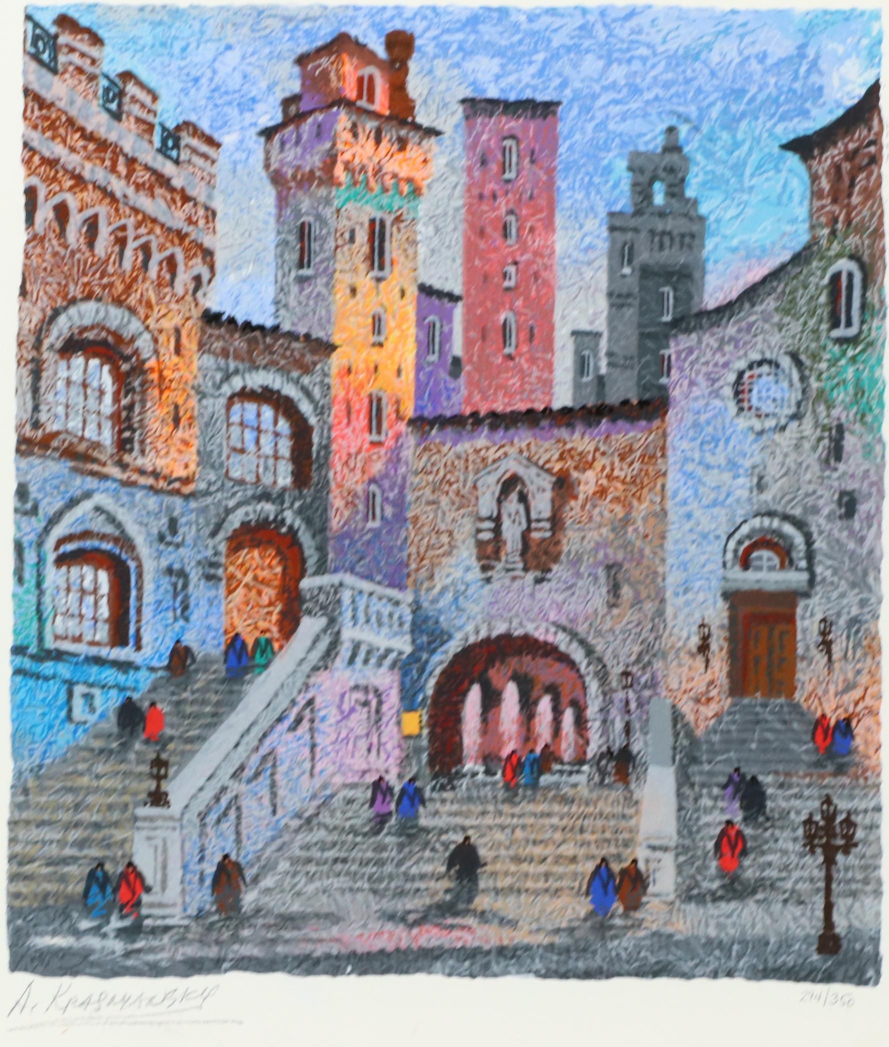 Anatole Krasnyansky Serigraph of Street Scene