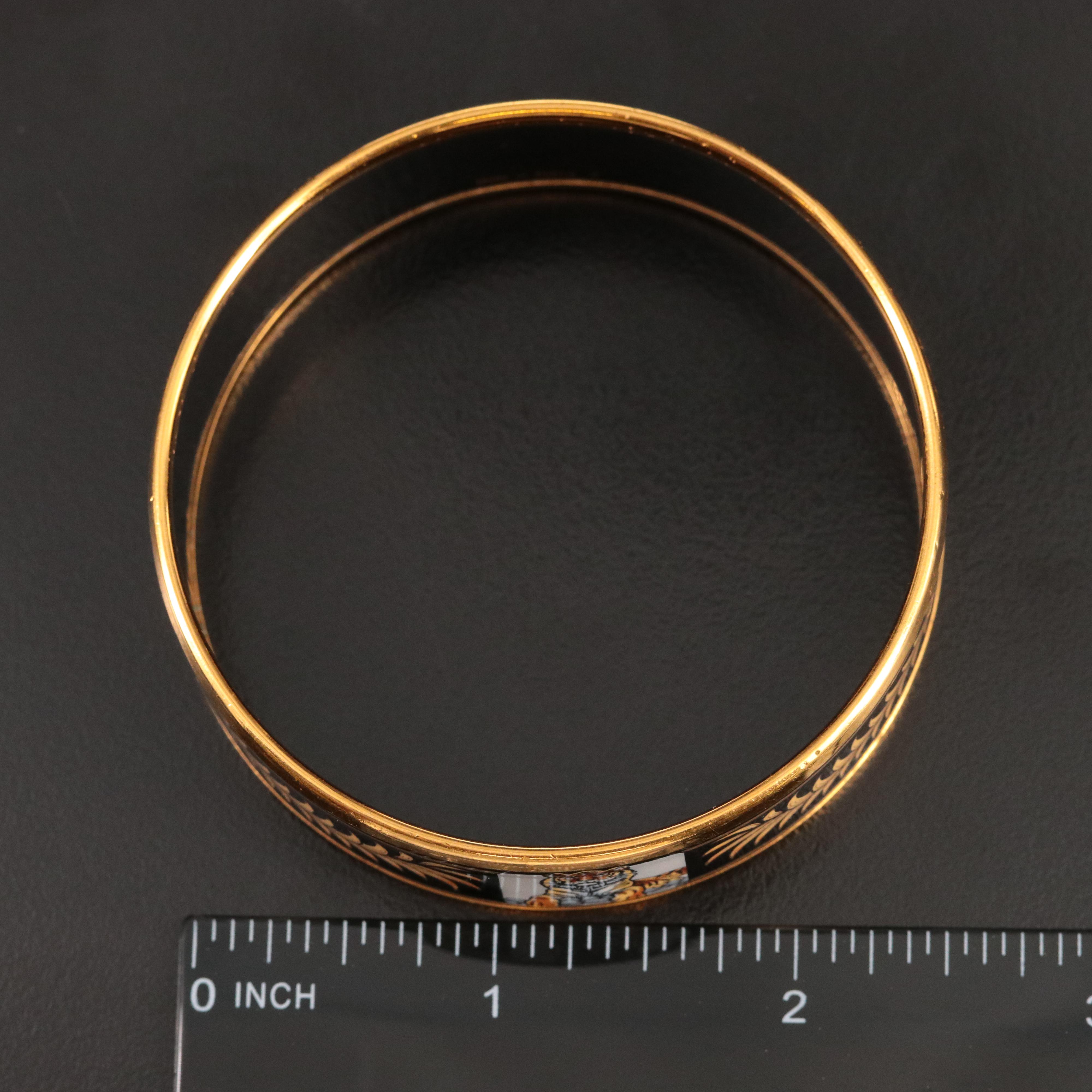 Hermès Wide Enamel Lion Bangle Bracelet with Box