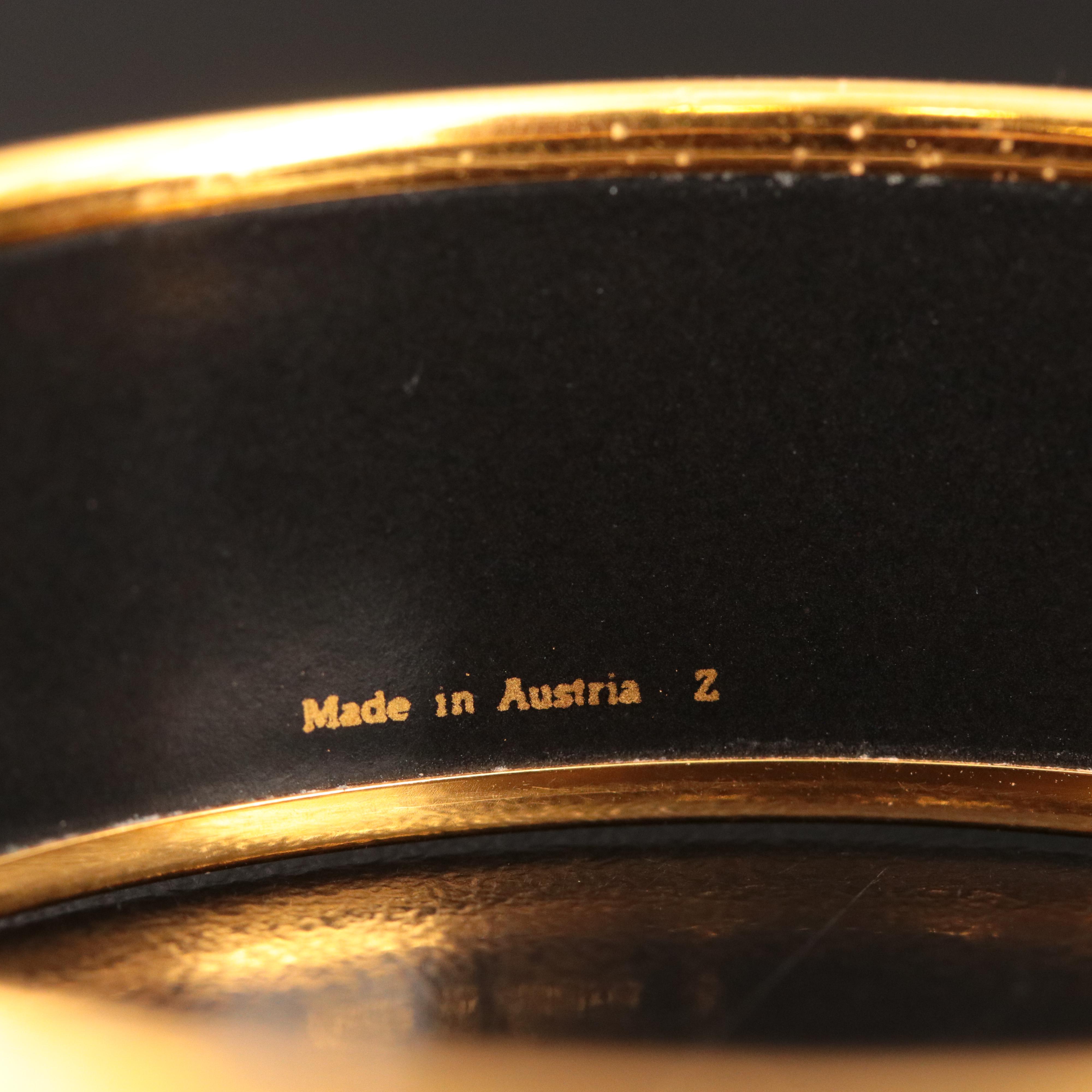 Hermès Wide Enamel Lion Bangle Bracelet with Box