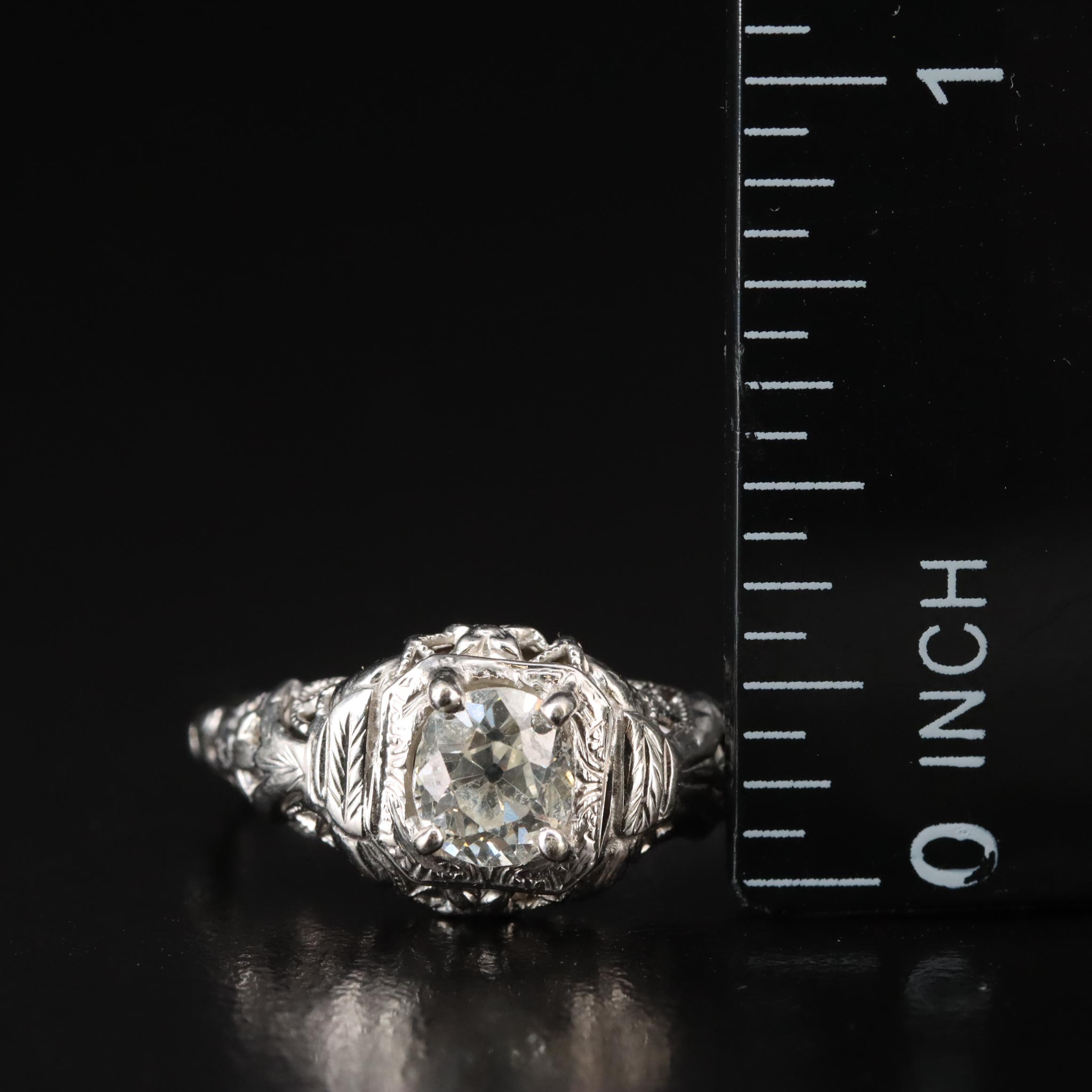 Edwardian 18K Diamond Solitaire Filigree Ring