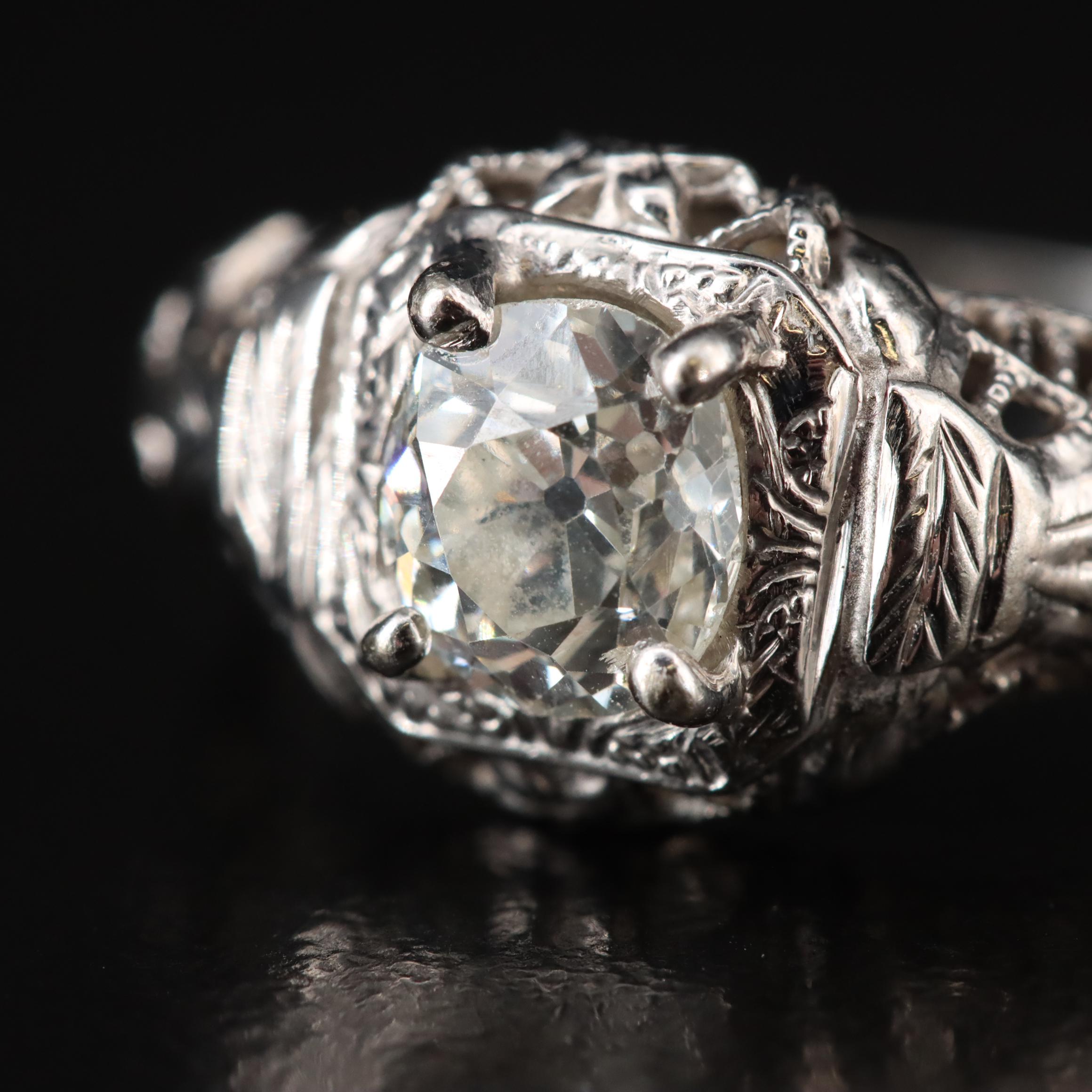 Edwardian 18K Diamond Solitaire Filigree Ring