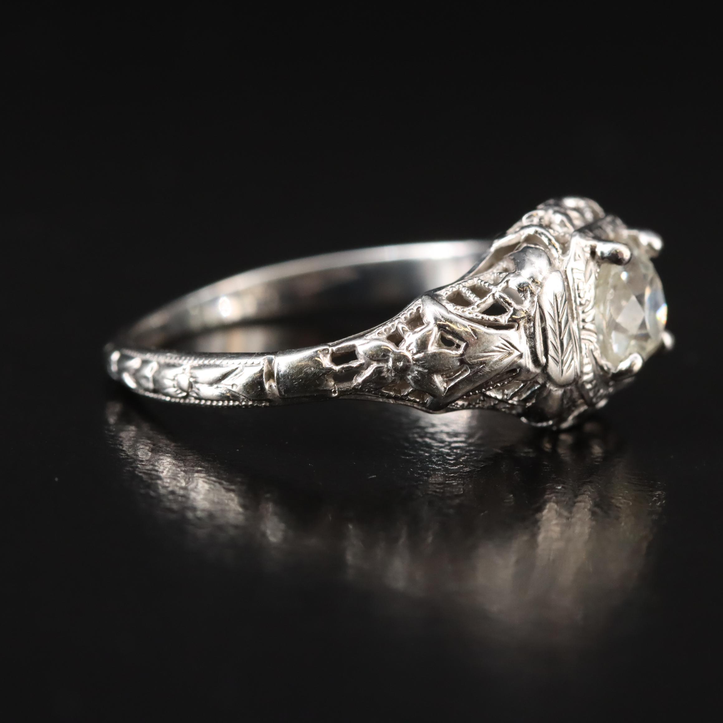 Edwardian 18K Diamond Solitaire Filigree Ring