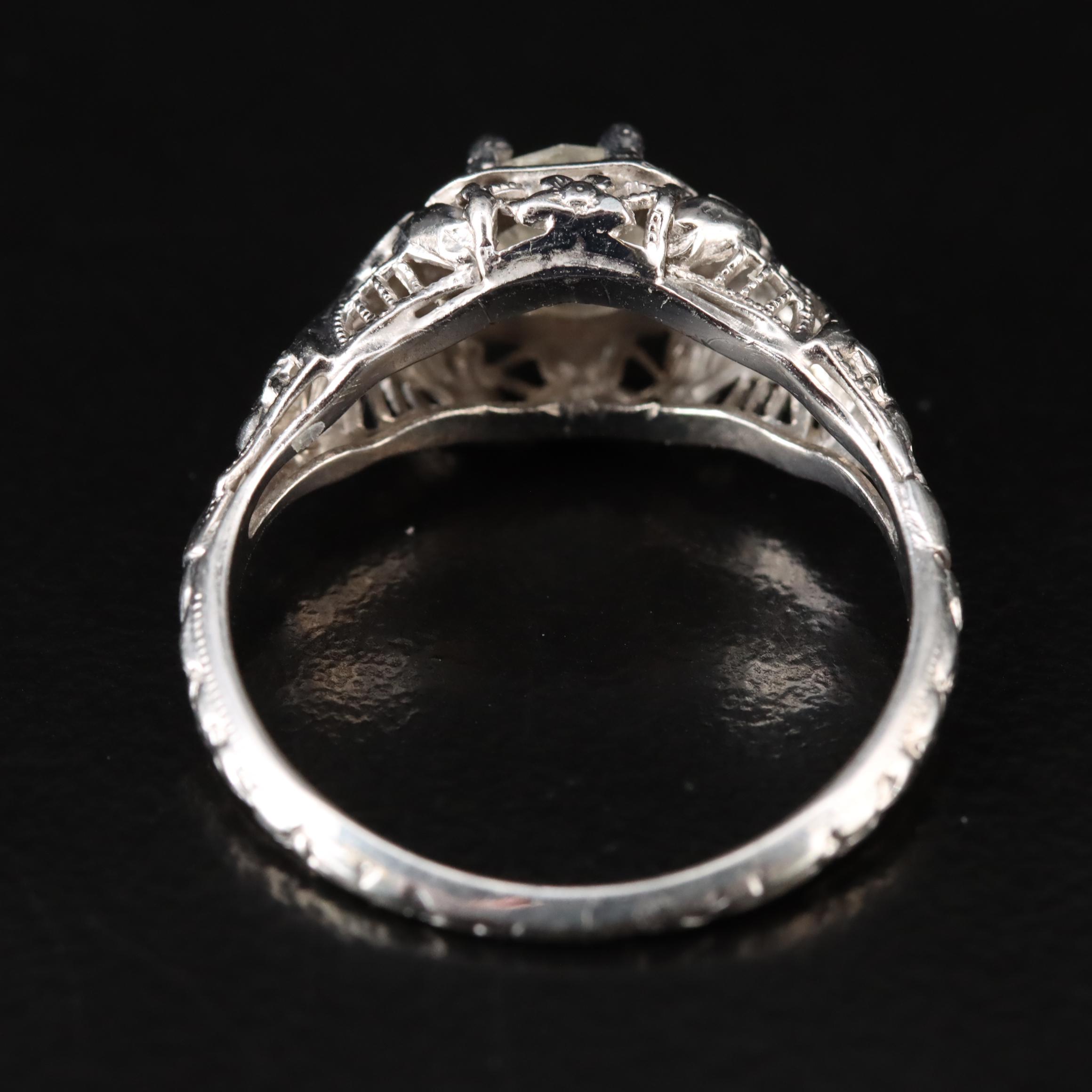 Edwardian 18K Diamond Solitaire Filigree Ring