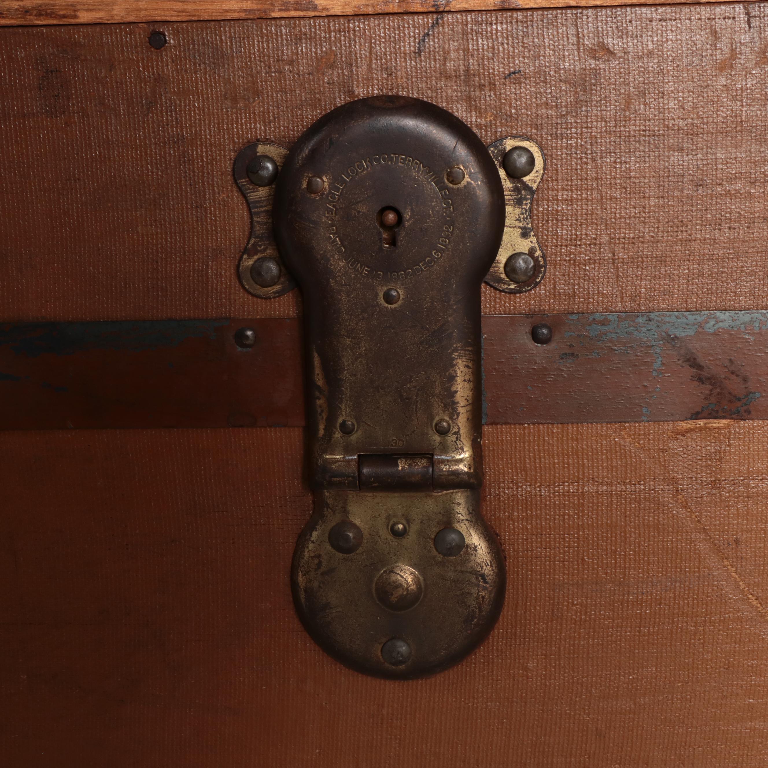 Late Victorian Canvas-Lined, Metal-Bound, & Slatted Ash Flat-Top Steamer Trunk