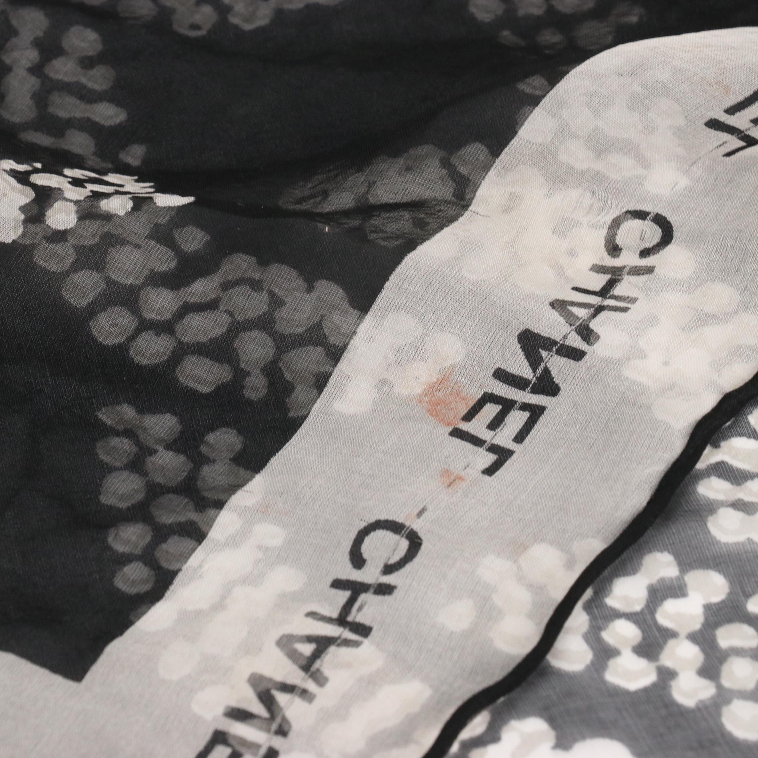 Chanel Black and White Sheer Silk Shawl Scarf
