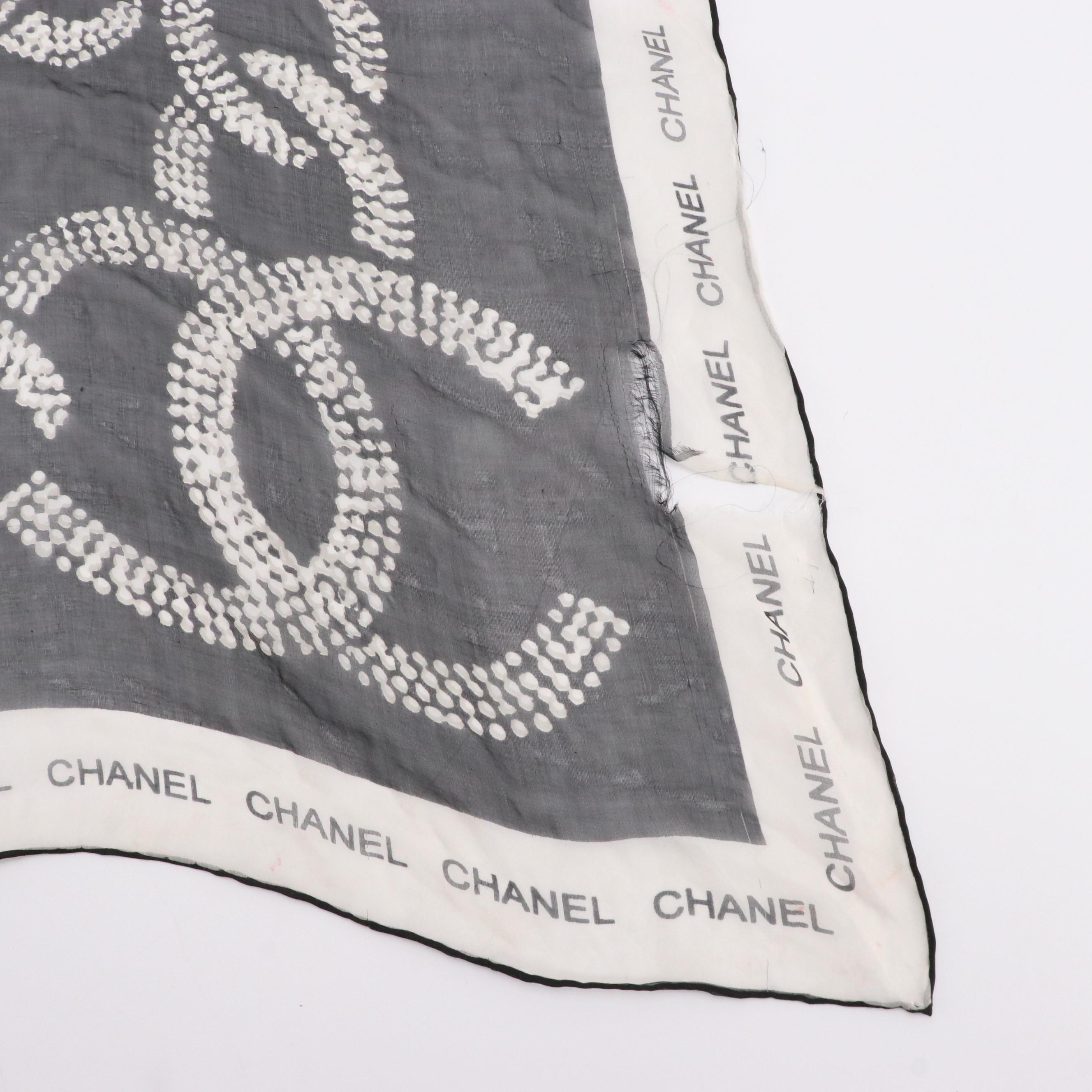 Chanel Black and White Sheer Silk Shawl Scarf
