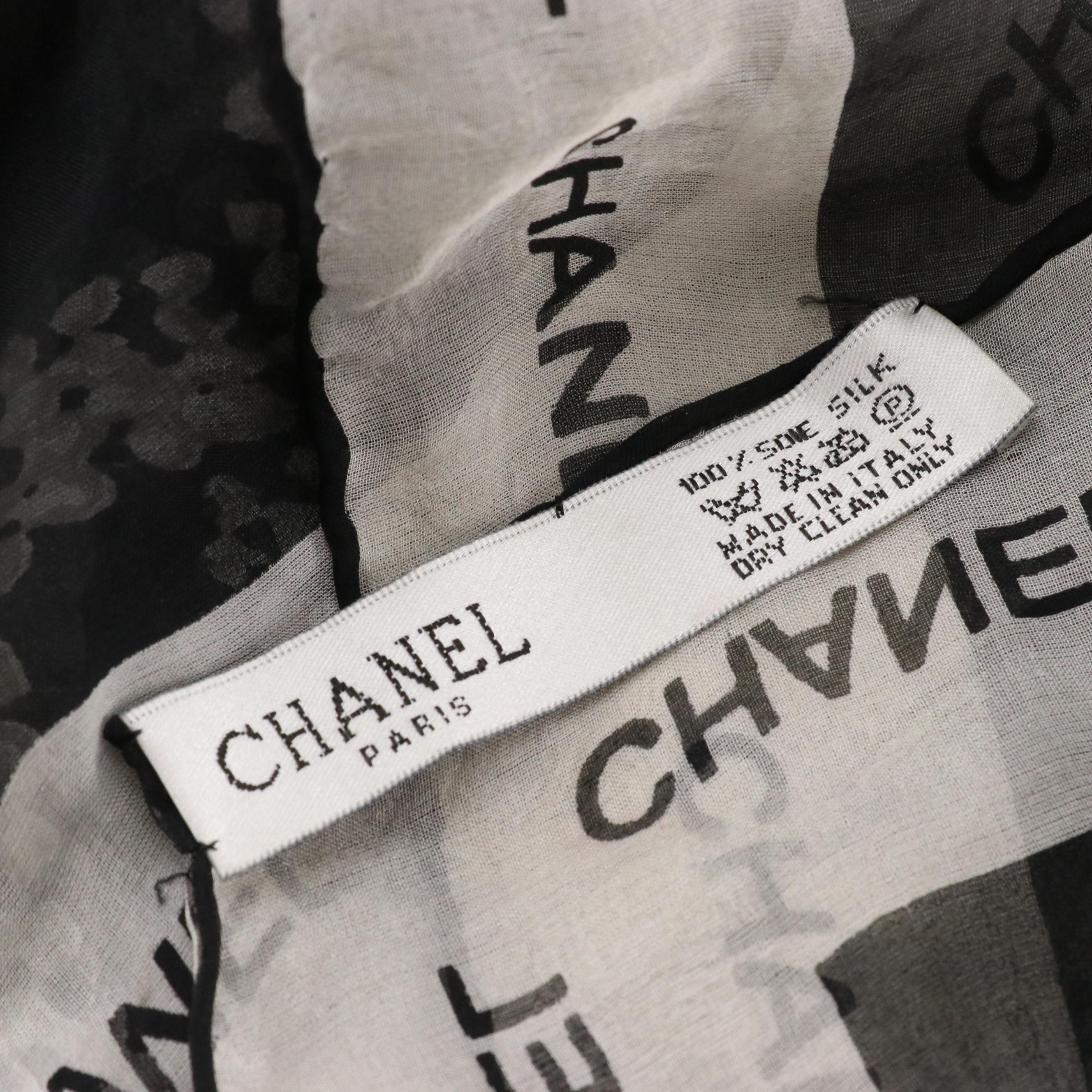 Chanel Black and White Sheer Silk Shawl Scarf