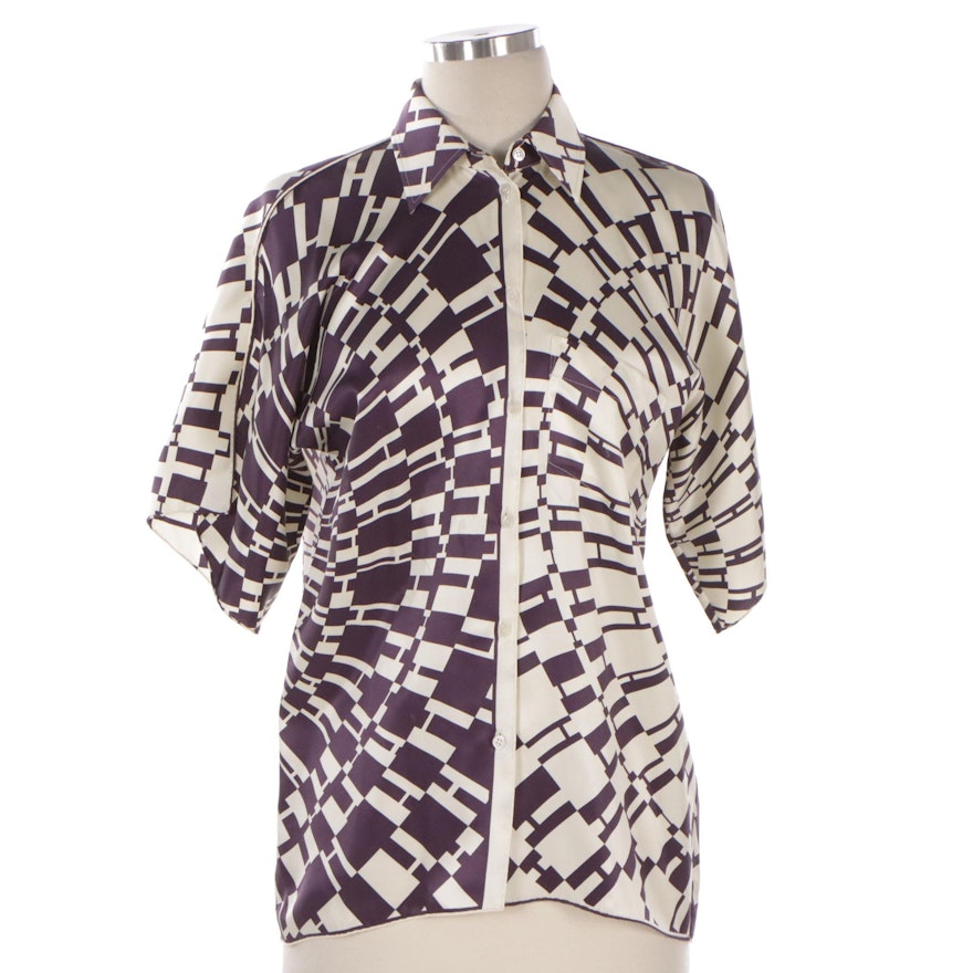 Hermès Patterned Silk Scarf Slit Sleeve Button-Up Shirt