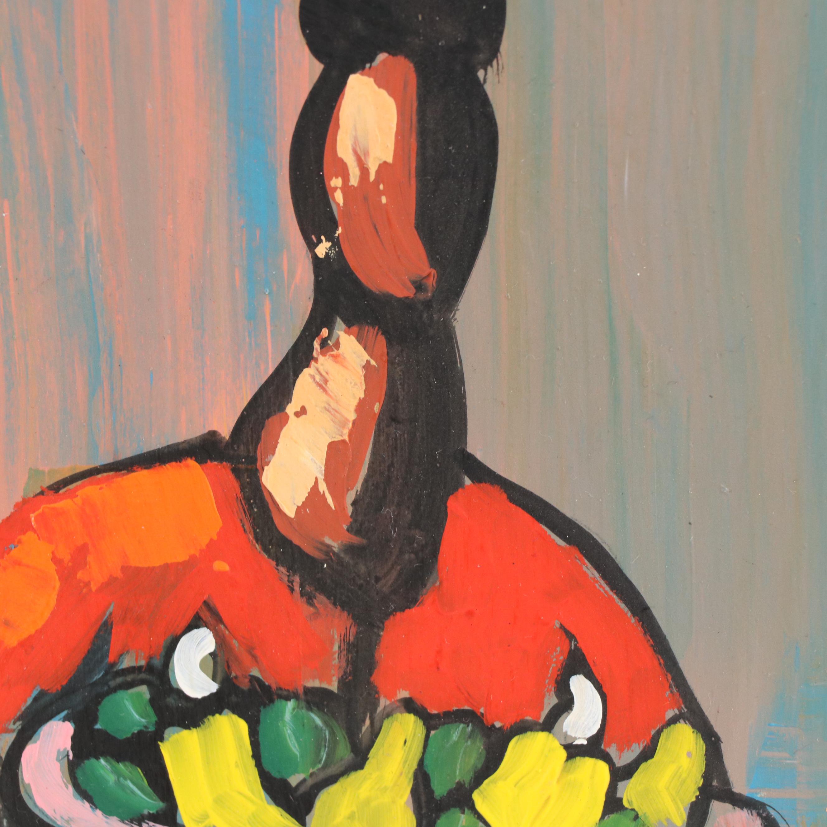 Eloy Zúñiga Guevara Oil Painting of Woman Carrying a Basket, 2004